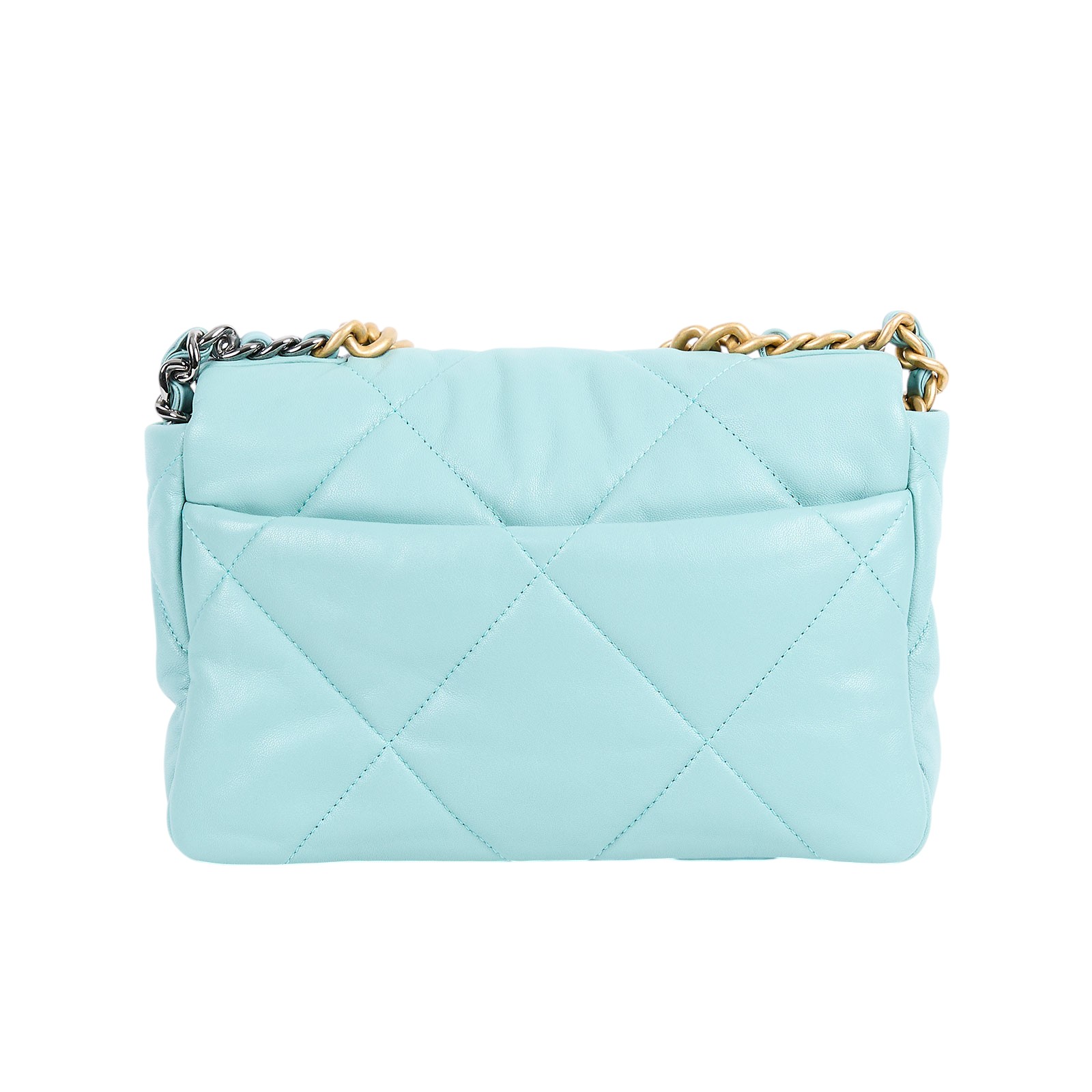 香奈兒 CHANEL 19 口蓋包 菱格紋 金銀鍊帶 手提 肩背包 AS1160 29開水藍19包26CM 保證卡