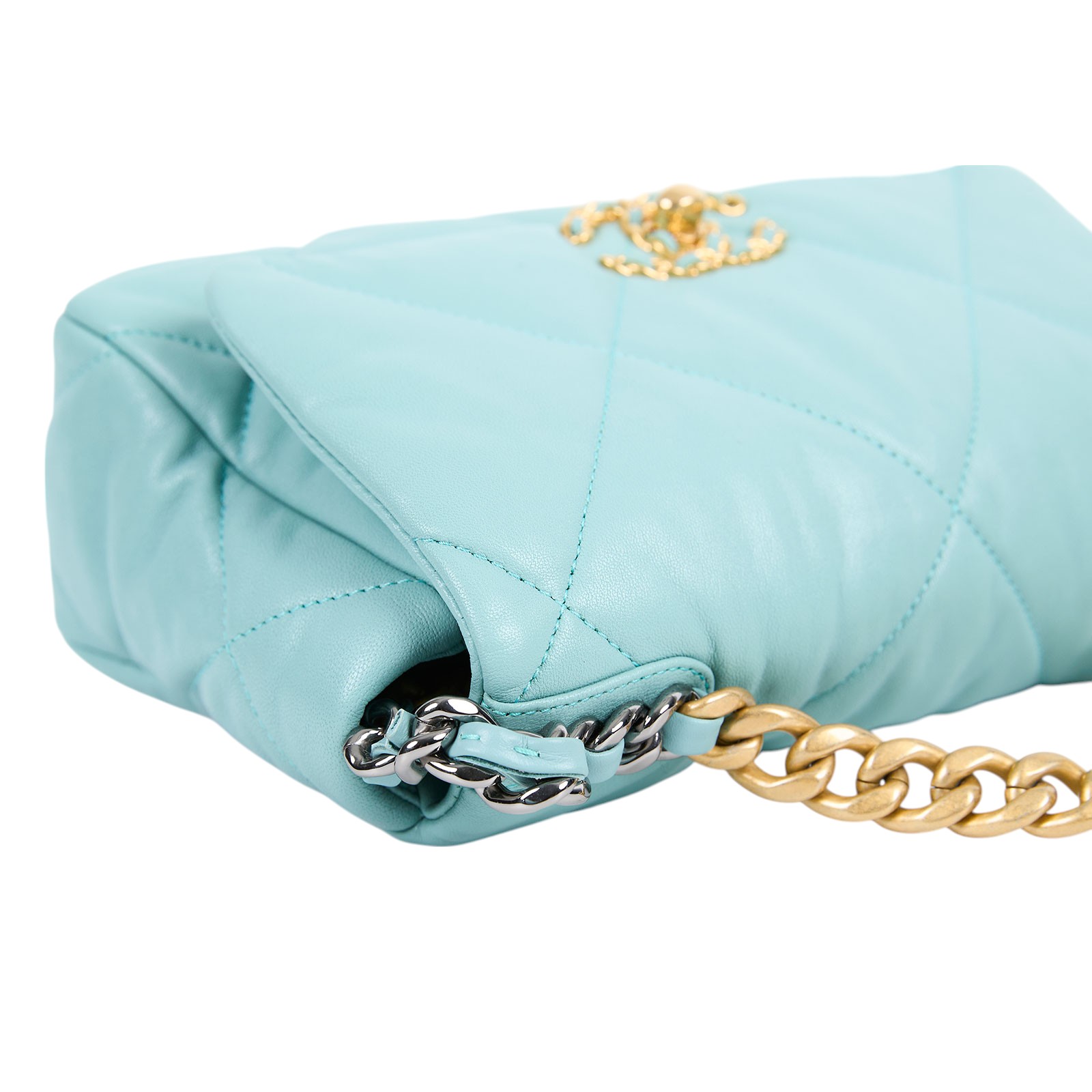 香奈兒 CHANEL 19 口蓋包 菱格紋 金銀鍊帶 手提 肩背包 AS1160 29開水藍19包26CM 保證卡