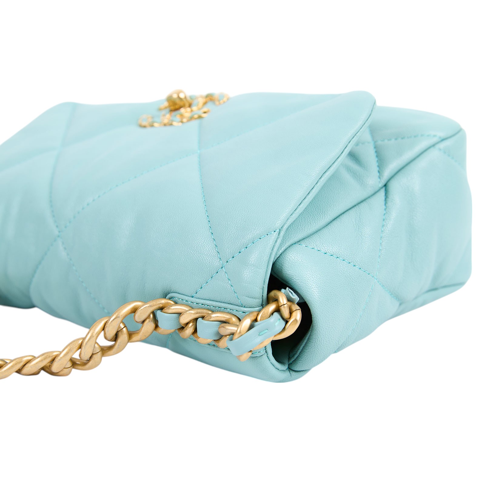 香奈兒 CHANEL 19 口蓋包 菱格紋 金銀鍊帶 手提 肩背包 AS1160 29開水藍19包26CM 保證卡