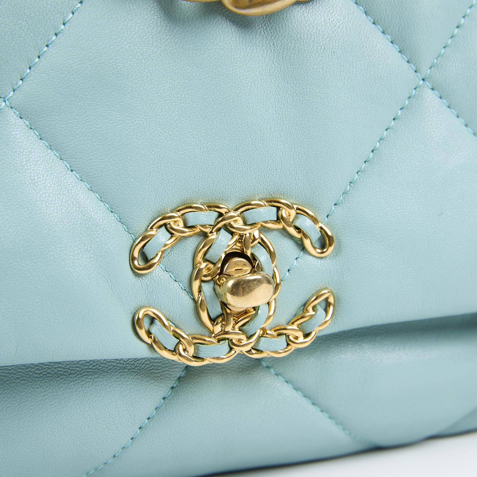 香奈兒 CHANEL 19 口蓋包 菱格紋 金銀鍊帶 手提 肩背包 AS1160 29開水藍19包26CM 保證卡