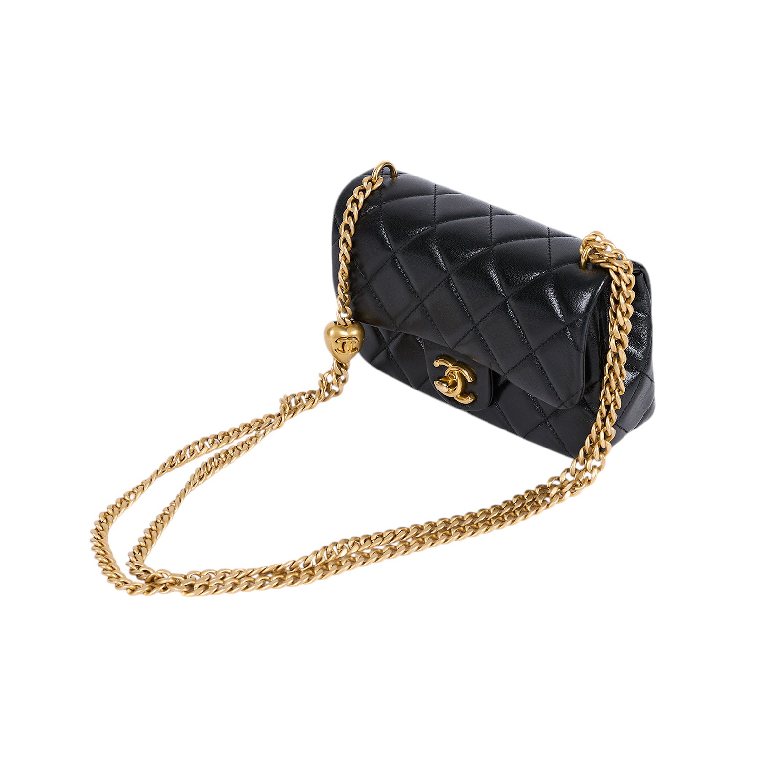 香奈兒 CHANEL Mini Coco 菱格紋 愛心金球 方胖 AS3828 晶片款 黑金羊愛心調節扣方胖 防塵袋/原廠盒子