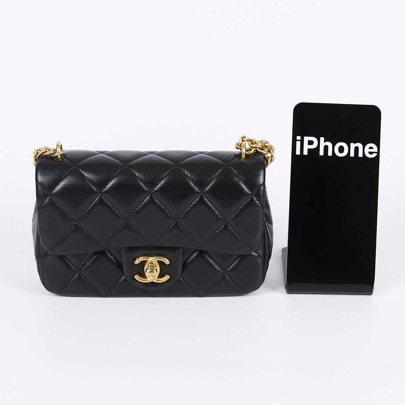 香奈兒 CHANEL Mini Coco 菱格紋 愛心金球 方胖 AS3828 晶片款 黑金羊愛心調節扣方胖 防塵袋/原廠盒子