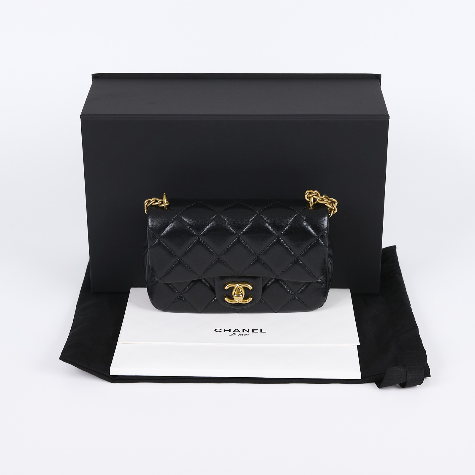 香奈兒 CHANEL Mini Coco 菱格紋 愛心金球 方胖 AS3828 晶片款 黑金羊愛心調節扣方胖 防塵袋/原廠盒子