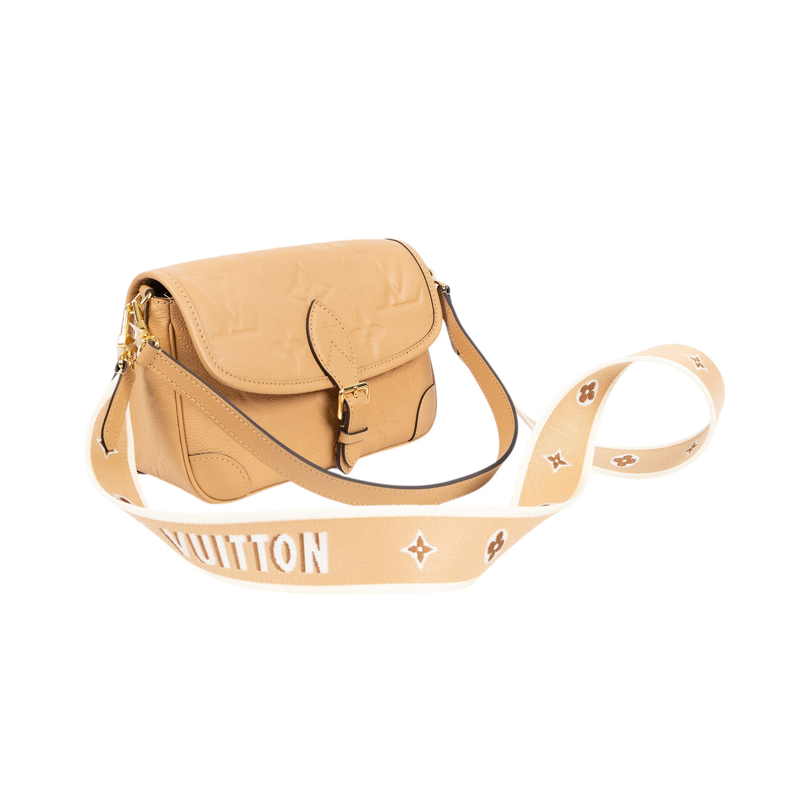 路易威登 LOUIS VUITTON Diane 腋下包法棍 單肩背包 霞光橙 M11817 晶片款 奶茶原花Diane壓印牛皮肩背包 防塵袋