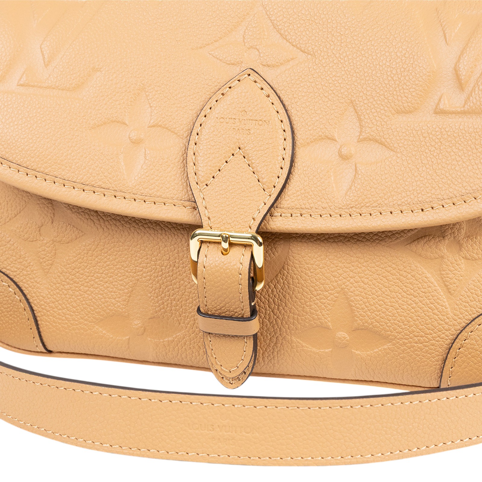 路易威登 LOUIS VUITTON Diane 腋下包法棍 單肩背包 霞光橙 M11817 晶片款 奶茶原花Diane壓印牛皮肩背包 防塵袋