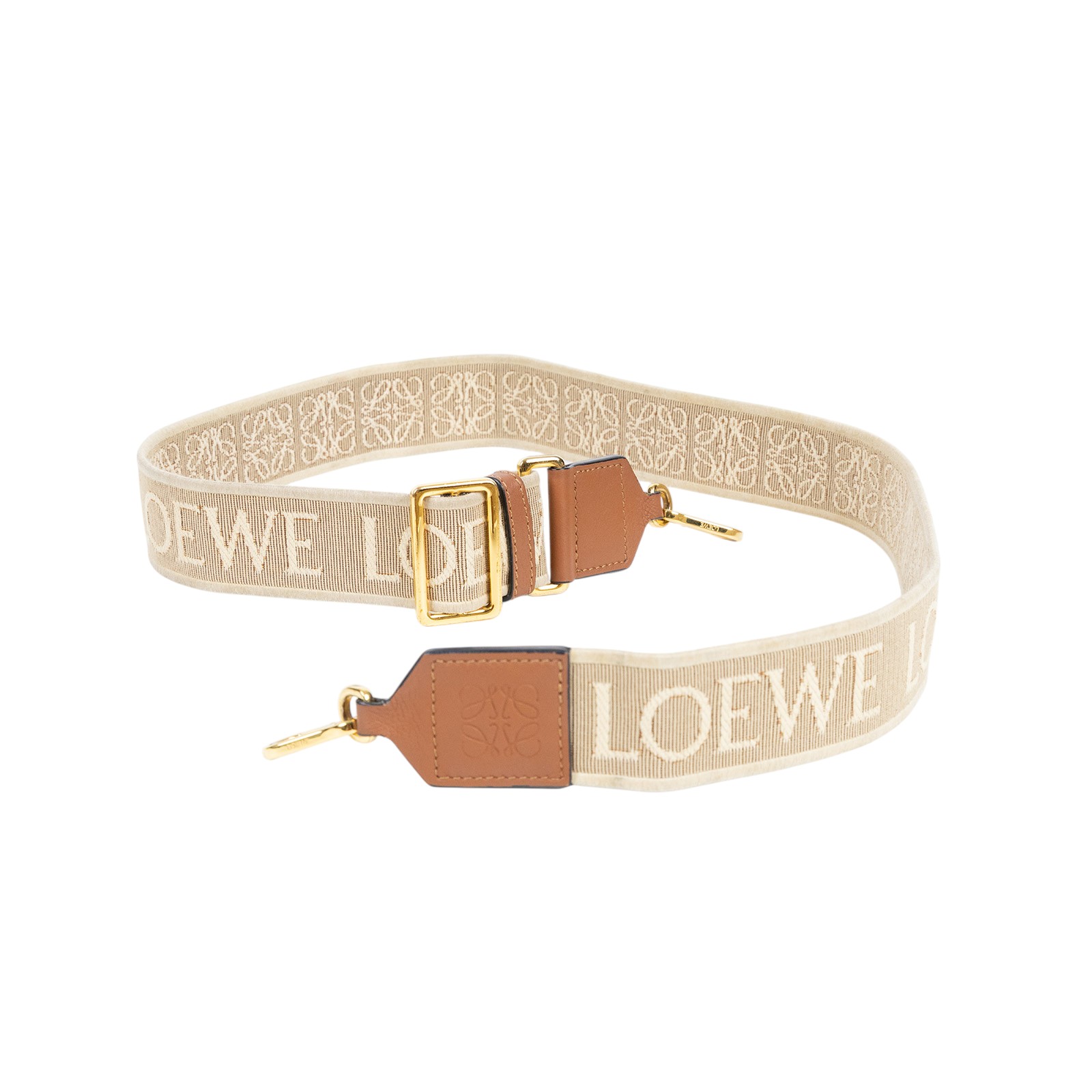 羅意威 LOEWE 緹花織 小牛皮 Anagram 肩帶 C073T87X01 米帆布LOGO背帶 無附屬品