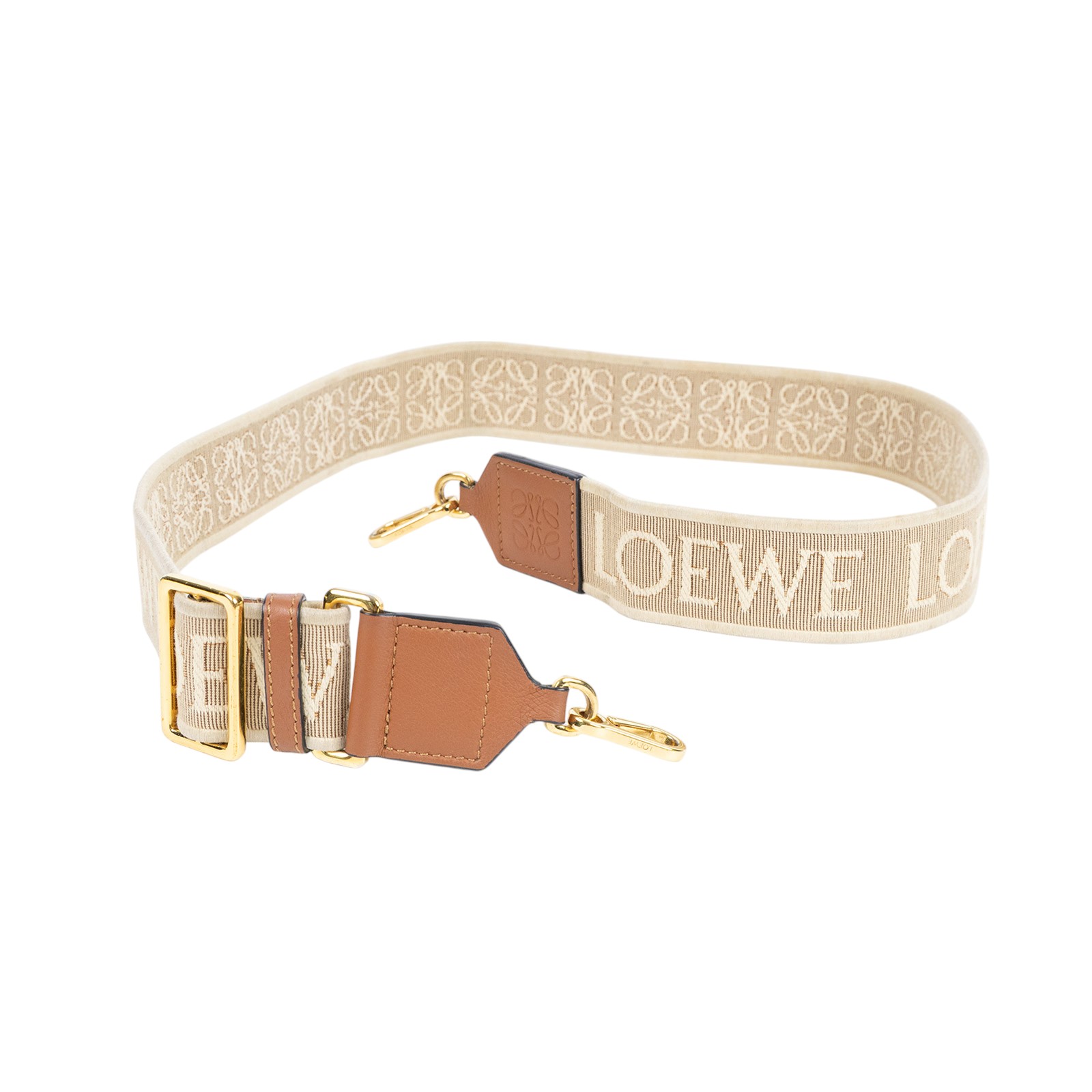 羅意威 LOEWE 緹花織 小牛皮 Anagram 肩帶 C073T87X01 米帆布LOGO背帶 無附屬品