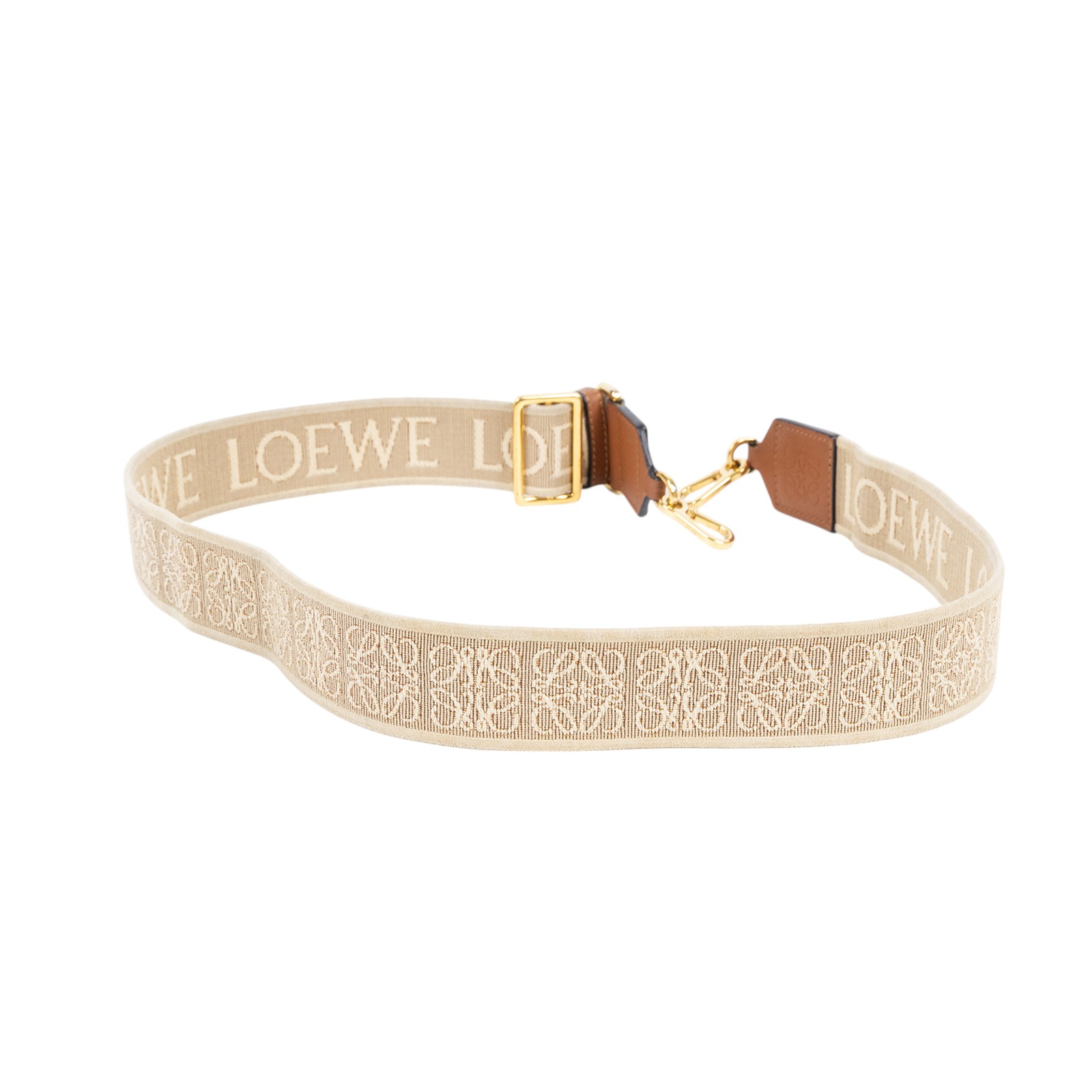 羅意威 LOEWE 緹花織 小牛皮 Anagram 肩帶 C073T87X01 米帆布LOGO背帶 無附屬品