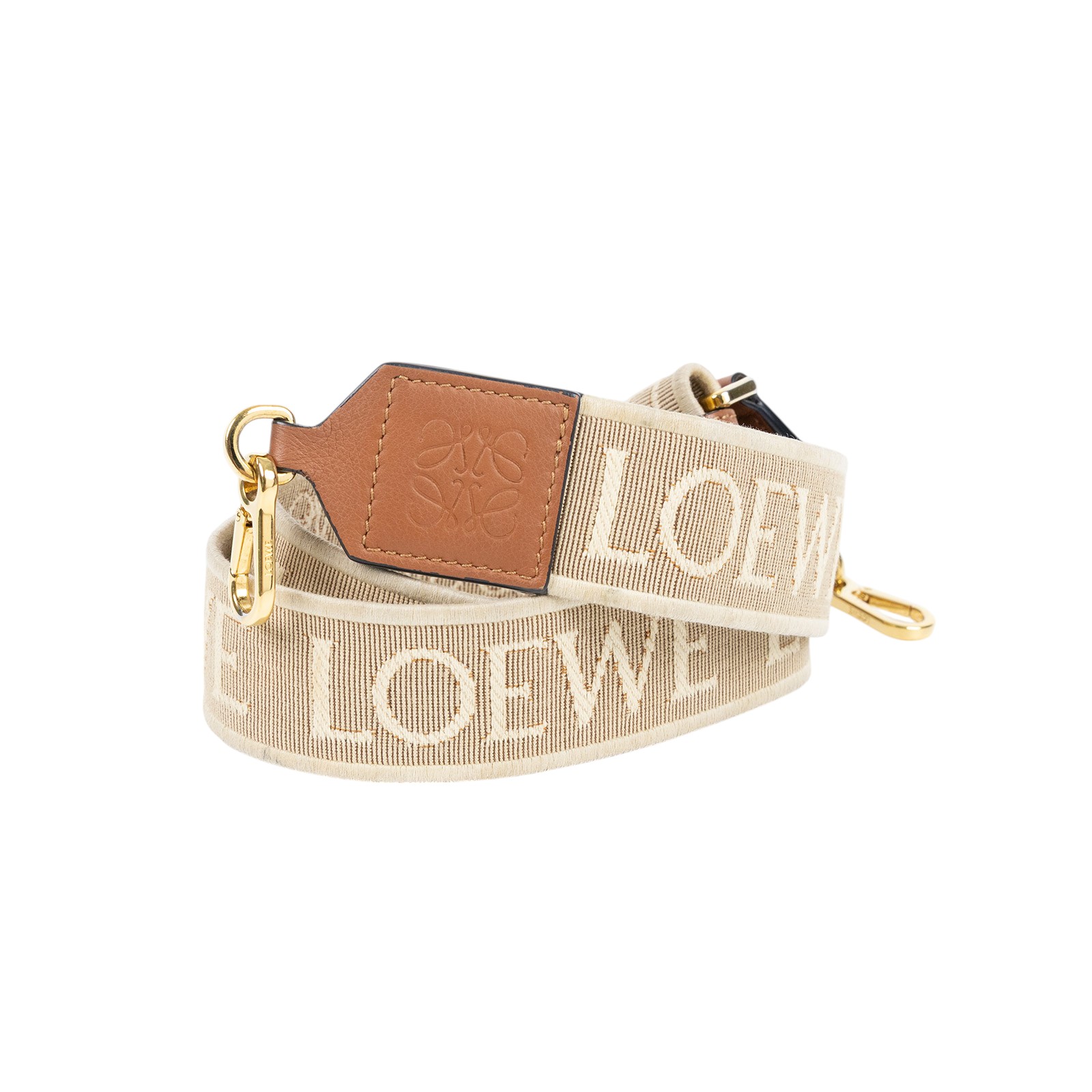 羅意威 LOEWE 緹花織 小牛皮 Anagram 肩帶 C073T87X01 米帆布LOGO背帶 無附屬品