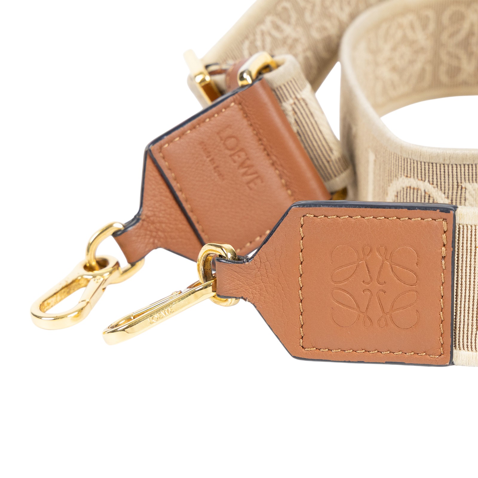 羅意威 LOEWE 緹花織 小牛皮 Anagram 肩帶 C073T87X01 米帆布LOGO背帶 無附屬品