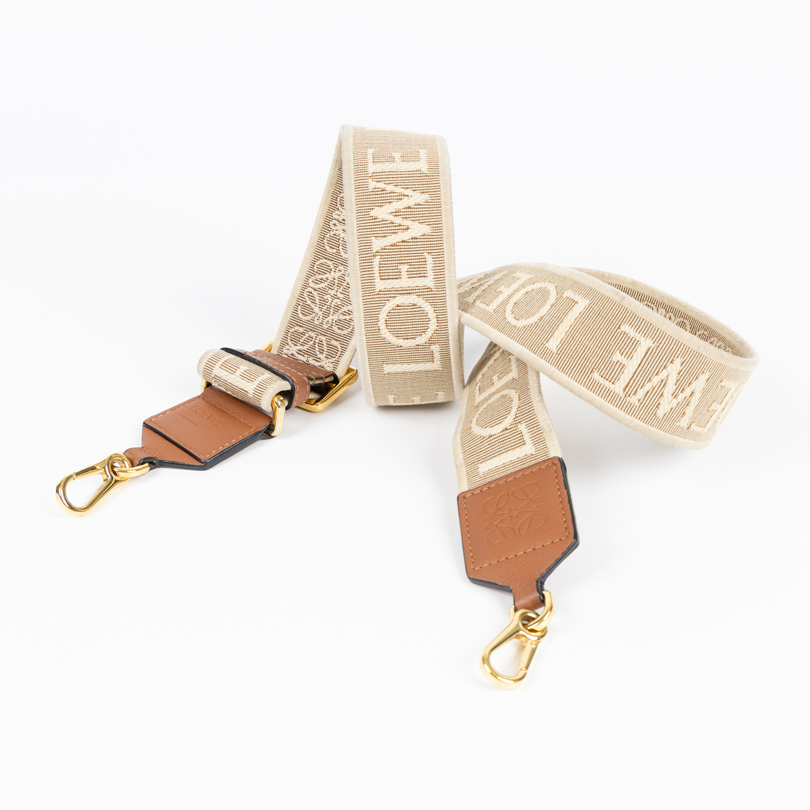 羅意威 LOEWE 緹花織 小牛皮 Anagram 肩帶 C073T87X01 米帆布LOGO背帶 無附屬品