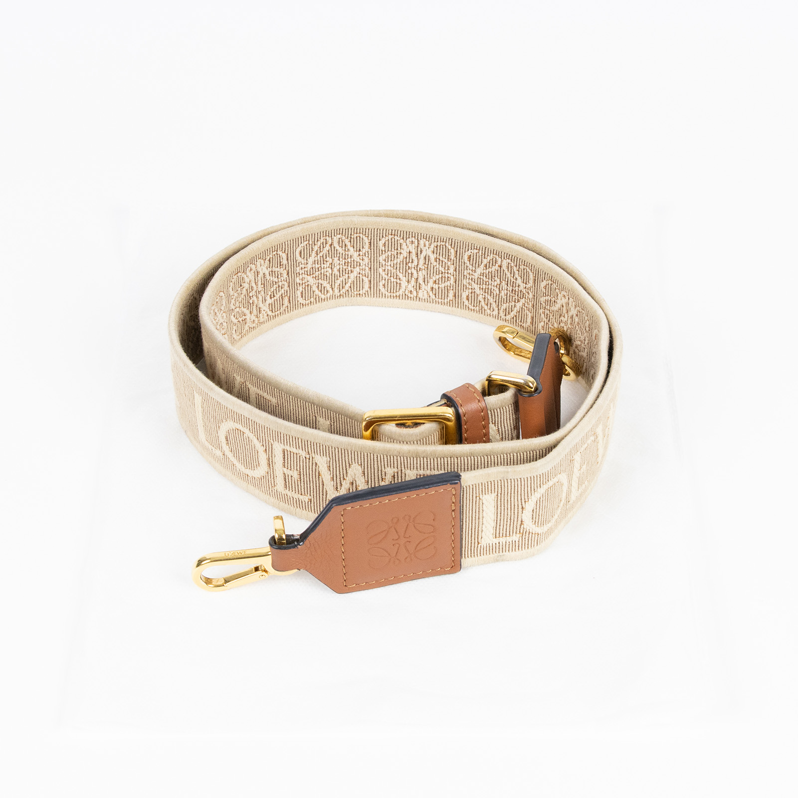 羅意威 LOEWE 緹花織 小牛皮 Anagram 肩帶 C073T87X01 米帆布LOGO背帶 無附屬品