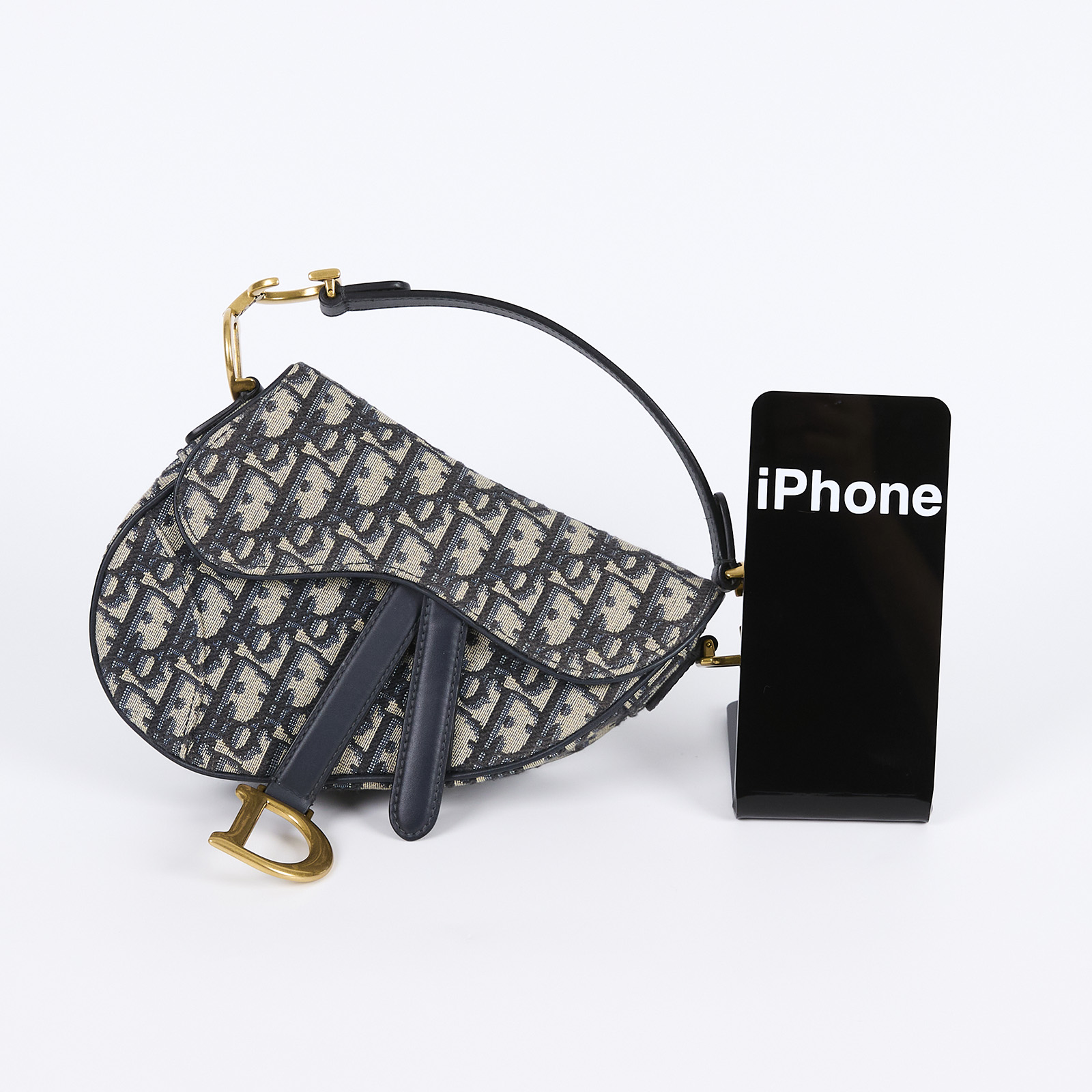 迪奧 CHRISTIAN DIOR Saddle 迷你 馬鞍包 手提 肩背包 藍色 緹花 M0456CTZQ  防塵袋/原廠盒子/保證卡