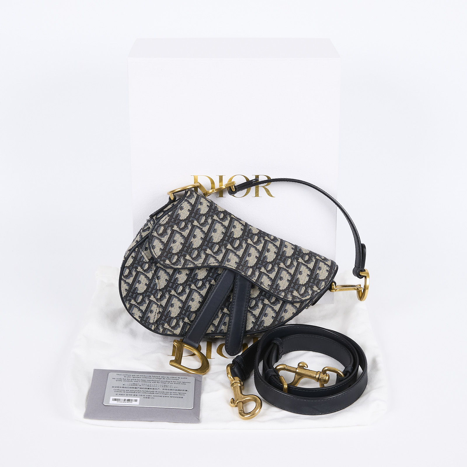 迪奧 CHRISTIAN DIOR Saddle 迷你 馬鞍包 手提 肩背包 藍色 緹花 M0456CTZQ  防塵袋/原廠盒子/保證卡