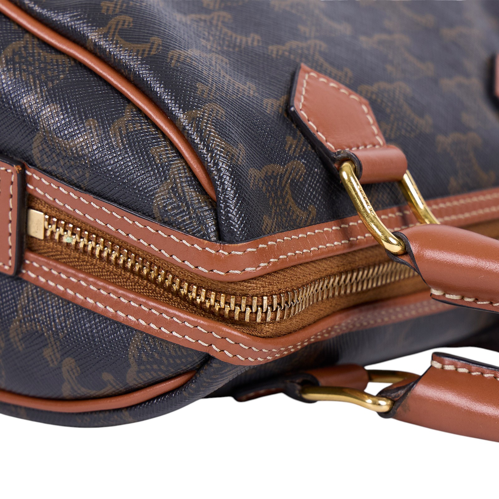 思琳 CELINE Triomphe 帆布 小牛皮 飾邊 手提 斜背 波士頓包 197582CAS 凱旋老花波士頓包 2WAY 防塵袋