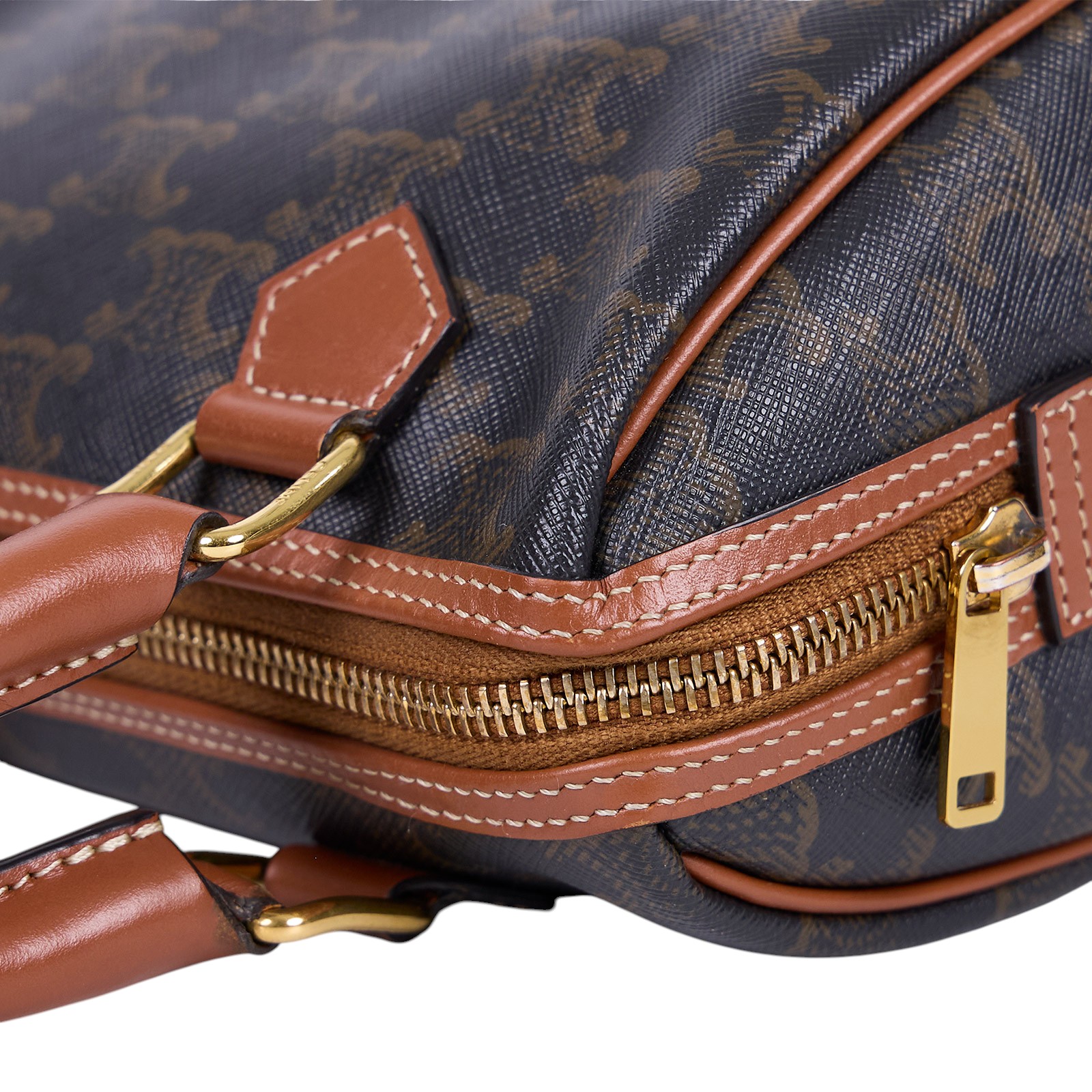 思琳 CELINE Triomphe 帆布 小牛皮 飾邊 手提 斜背 波士頓包 197582CAS 凱旋老花波士頓包 2WAY 防塵袋