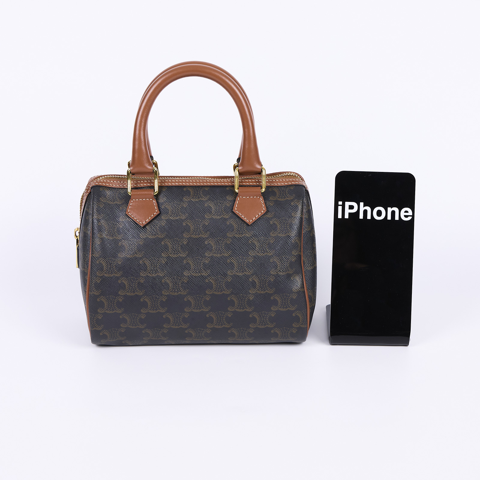 思琳 CELINE Triomphe 帆布 小牛皮 飾邊 手提 斜背 波士頓包 197582CAS 凱旋老花波士頓包 2WAY 防塵袋