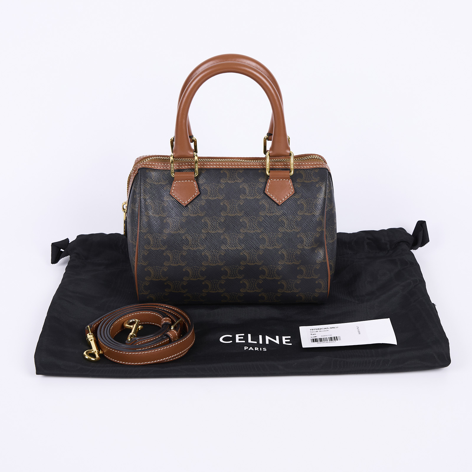 思琳 CELINE Triomphe 帆布 小牛皮 飾邊 手提 斜背 波士頓包 197582CAS 凱旋老花波士頓包 2WAY 防塵袋