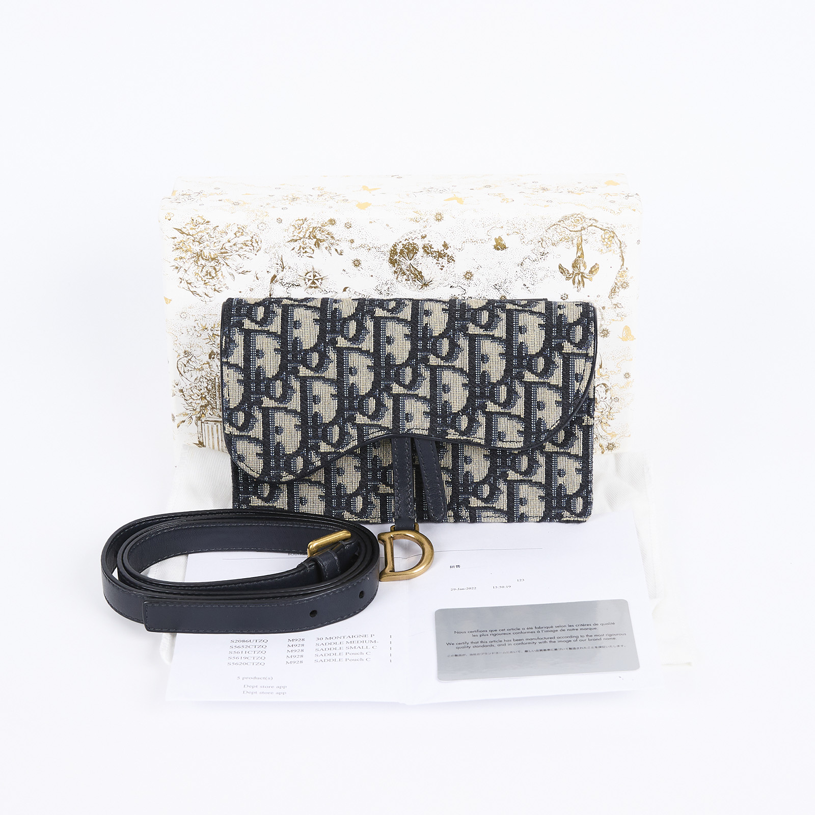 迪奧 CHRISTIAN DIOR Saddle 馬鞍 腰包 S5619CTZQ 藍緹花腰包 原廠盒子/防塵袋