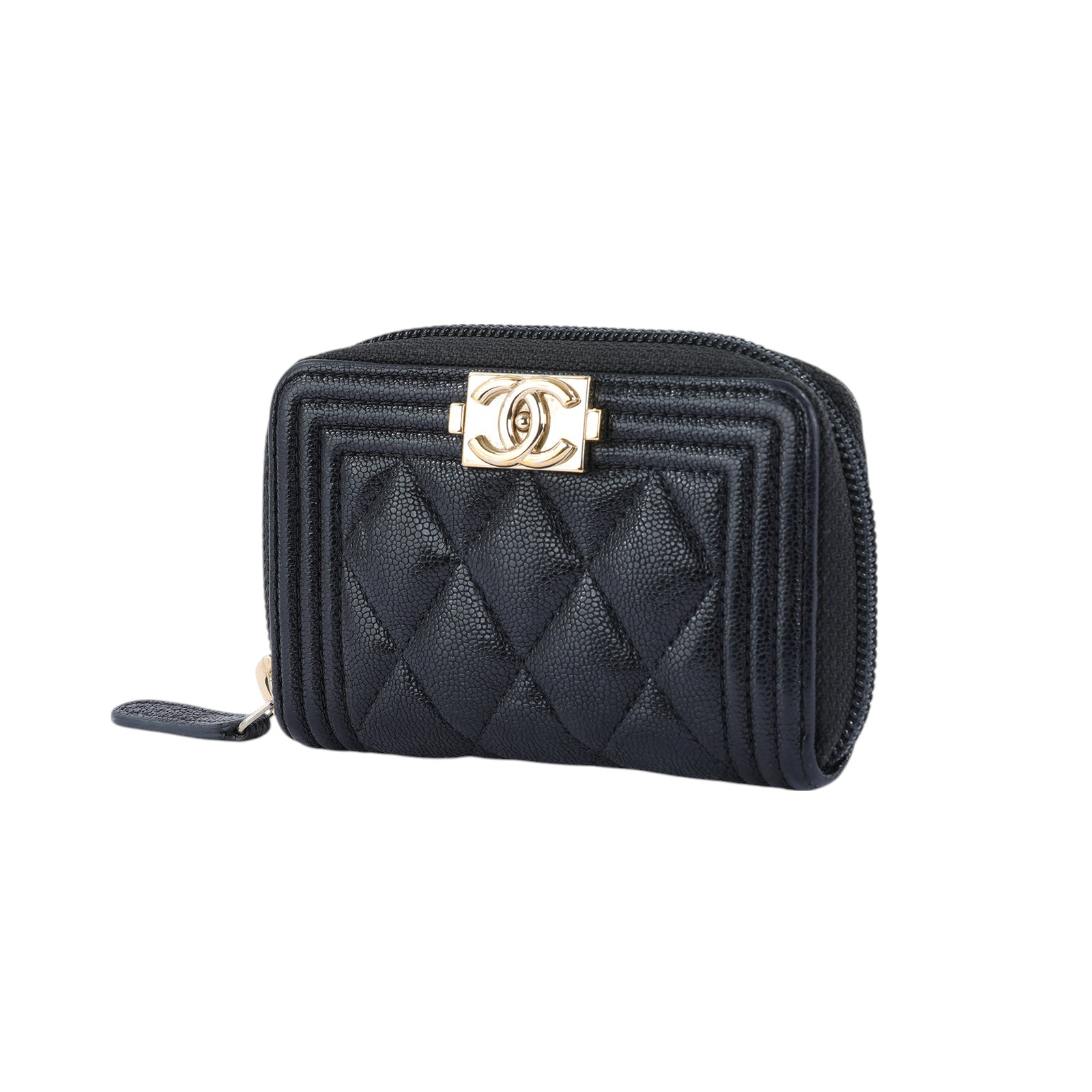 香奈兒 CHANEL BOY 拉鍊 零錢包 AB2480 28開黑荔枝BOY卡包 防塵袋/原廠盒子/保證卡