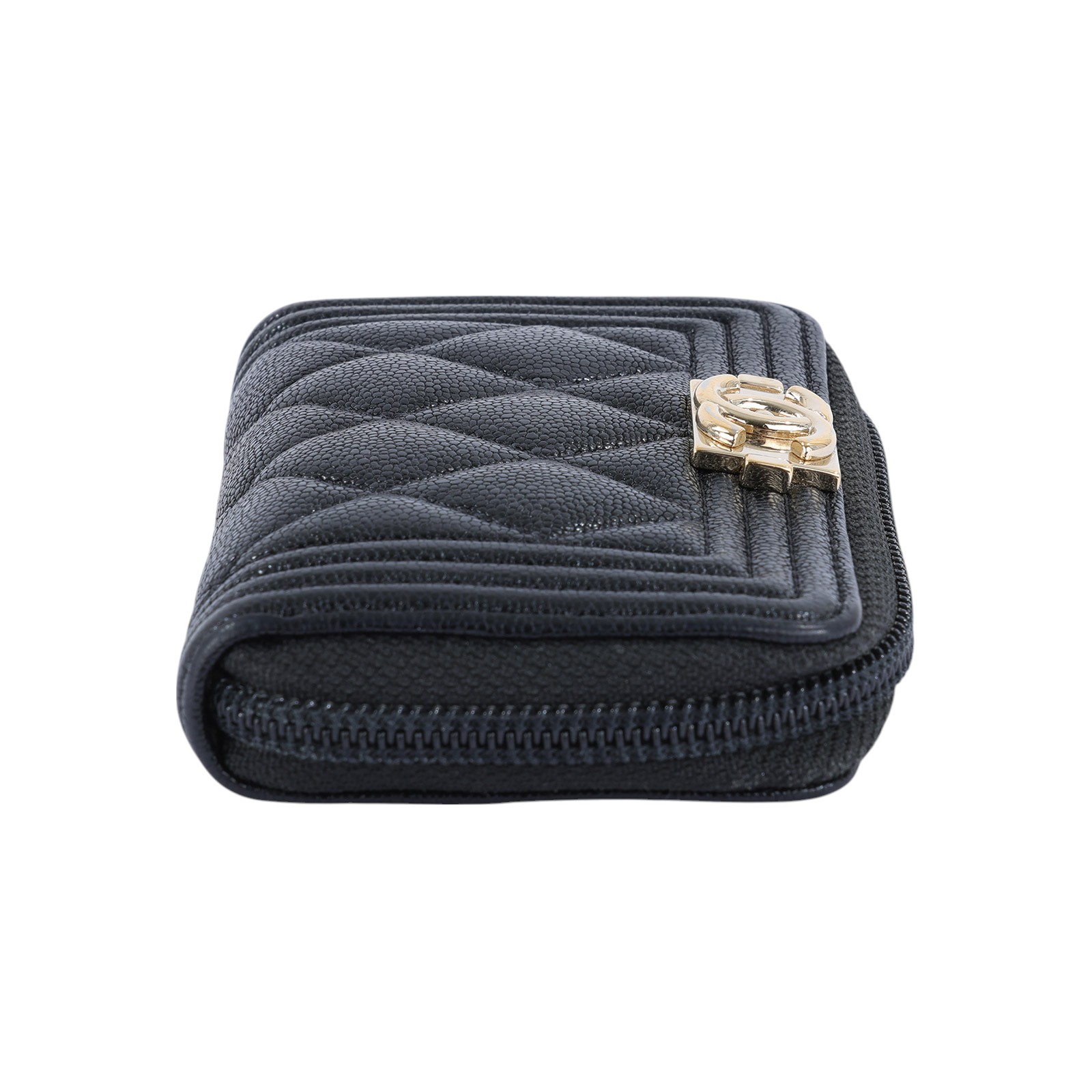 香奈兒 CHANEL BOY 拉鍊 零錢包 AB2480 28開黑荔枝BOY卡包 防塵袋/原廠盒子/保證卡