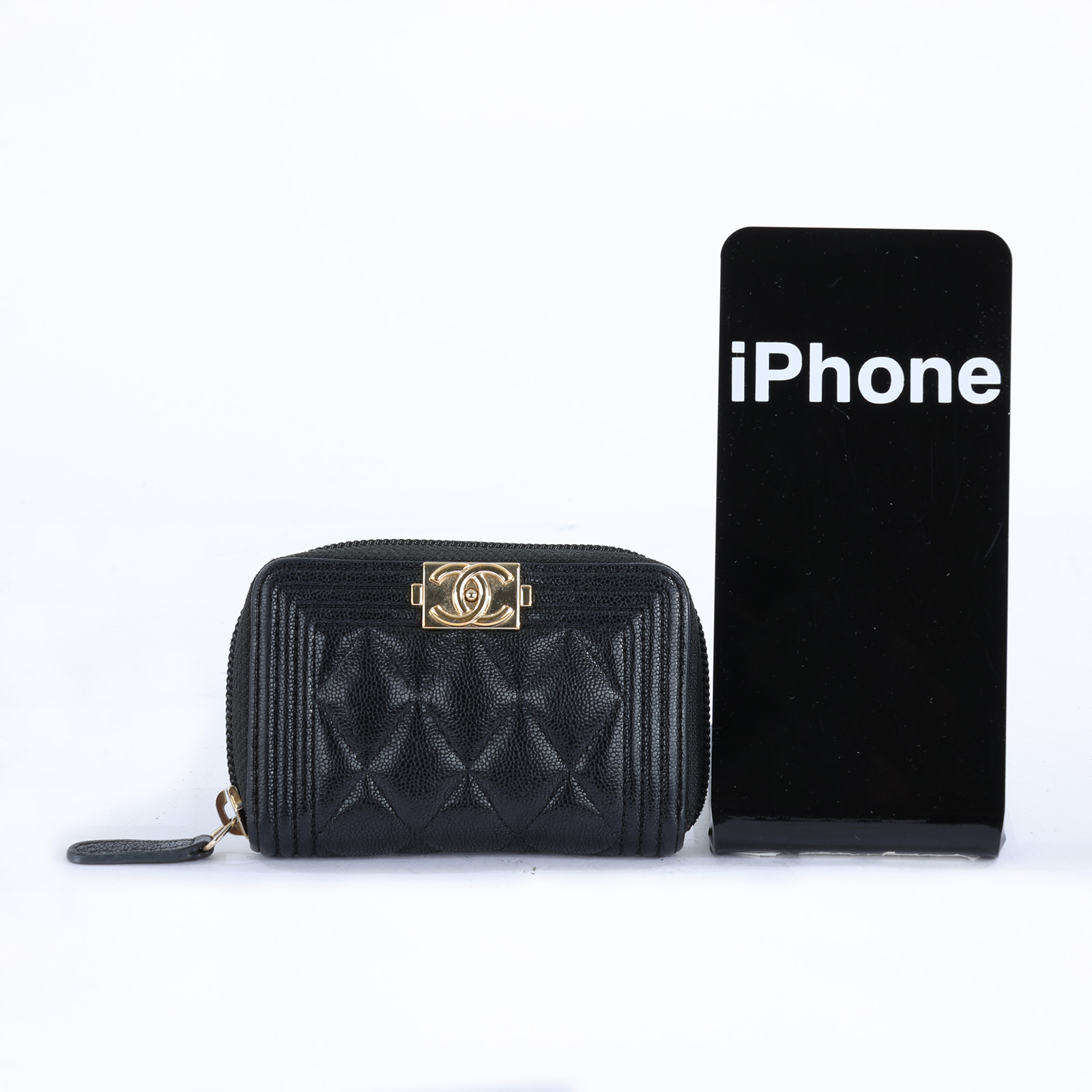 香奈兒 CHANEL BOY 拉鍊 零錢包 AB2480 28開黑荔枝BOY卡包 防塵袋/原廠盒子/保證卡