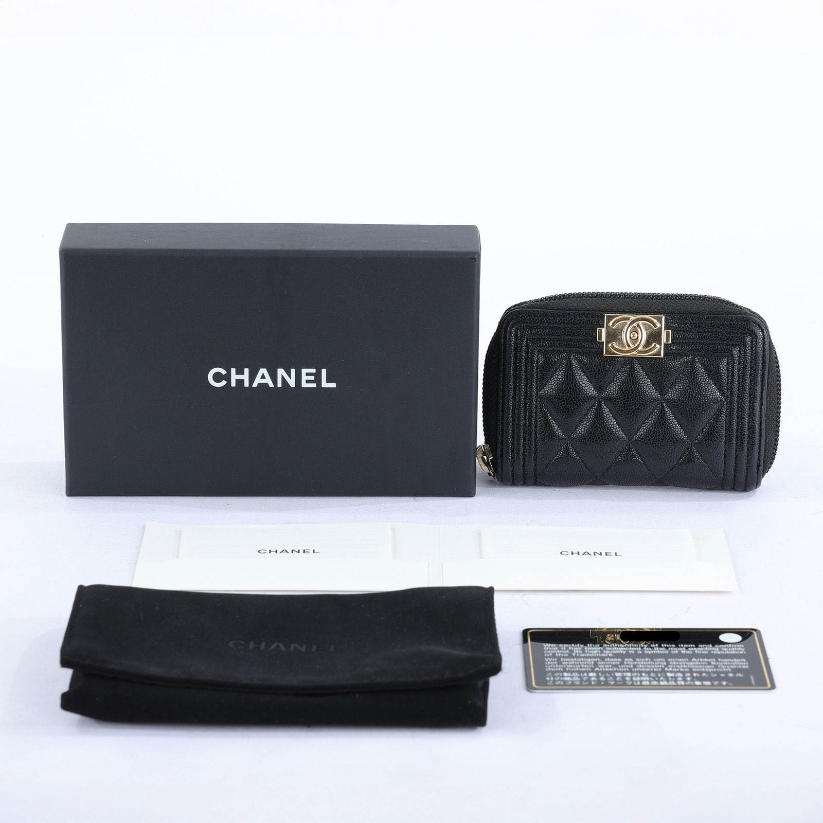 香奈兒 CHANEL BOY 拉鍊 零錢包 AB2480 28開黑荔枝BOY卡包 防塵袋/原廠盒子/保證卡