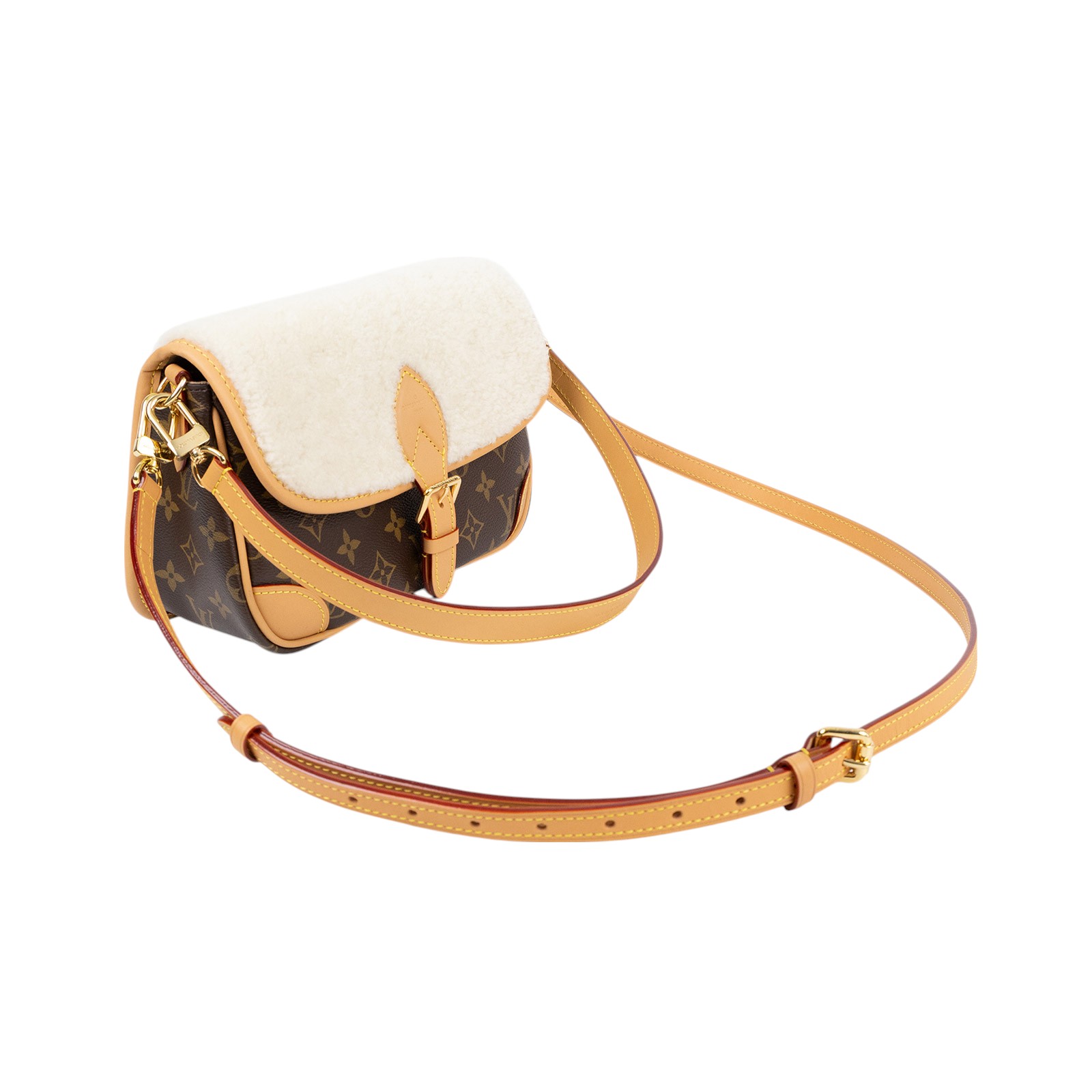 路易威登 LOUIS VUITTON Diane Monogram 帆布 羊絨 肩背包 米白色 M46317 晶片款  原廠盒子/防塵袋/背帶2