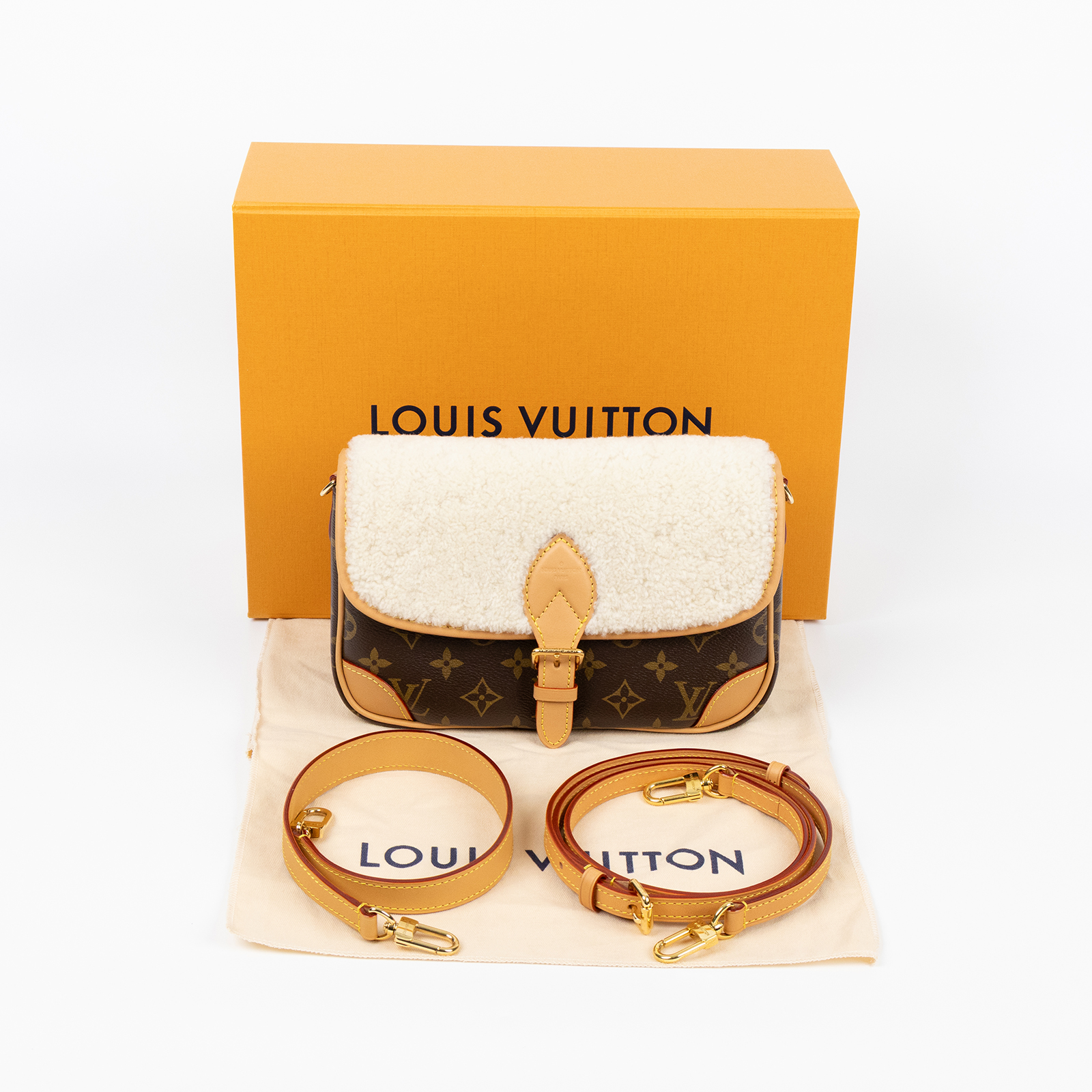 路易威登 LOUIS VUITTON Diane Monogram 帆布 羊絨 肩背包 米白色 M46317 晶片款  原廠盒子/防塵袋/背帶2