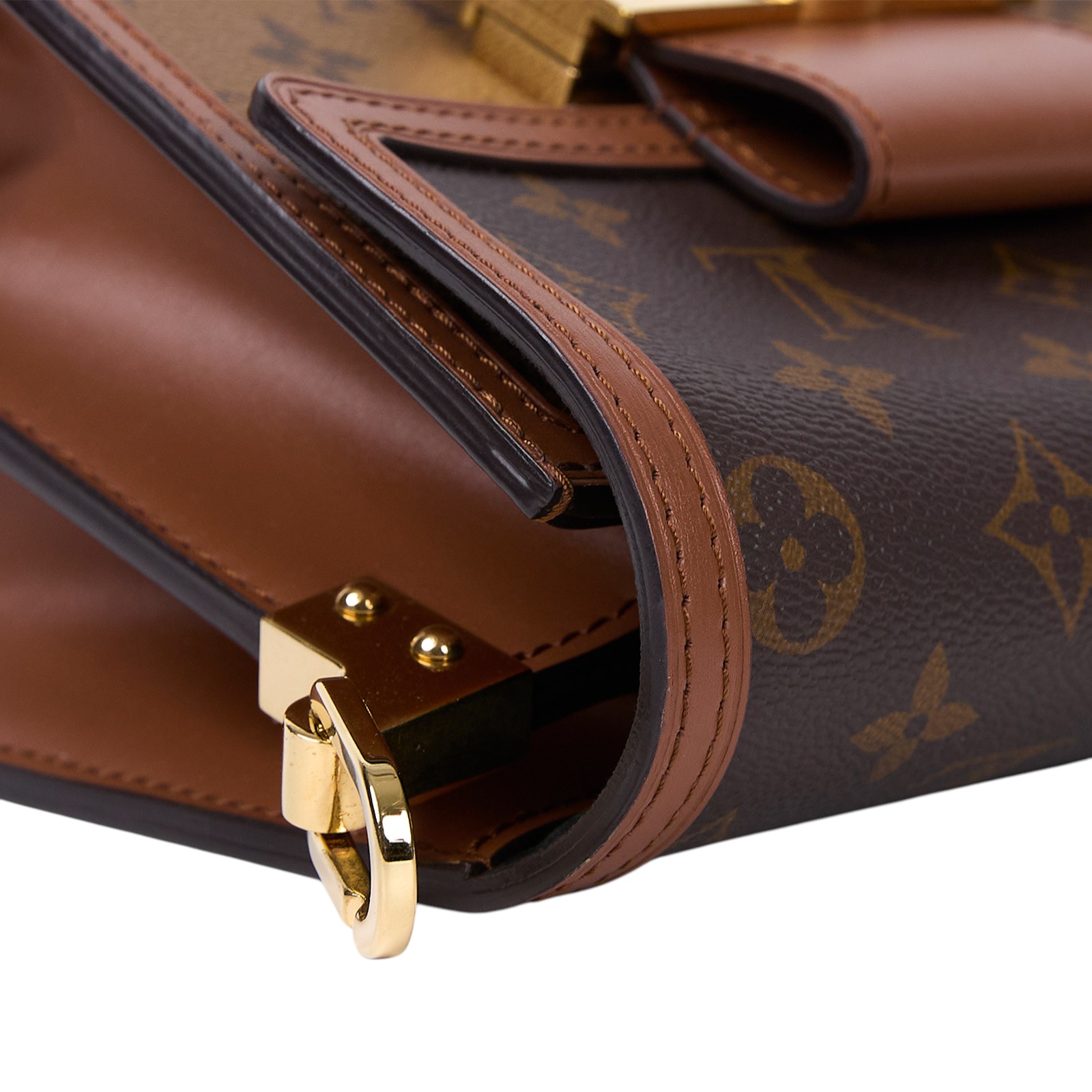 路易威登 LOUIS VUITTON Mini Dauphine 達芙妮 Reverse皮革飾邊 帆布肩背 斜背包 M45959 晶片款  原廠盒子/防塵袋/購買證明