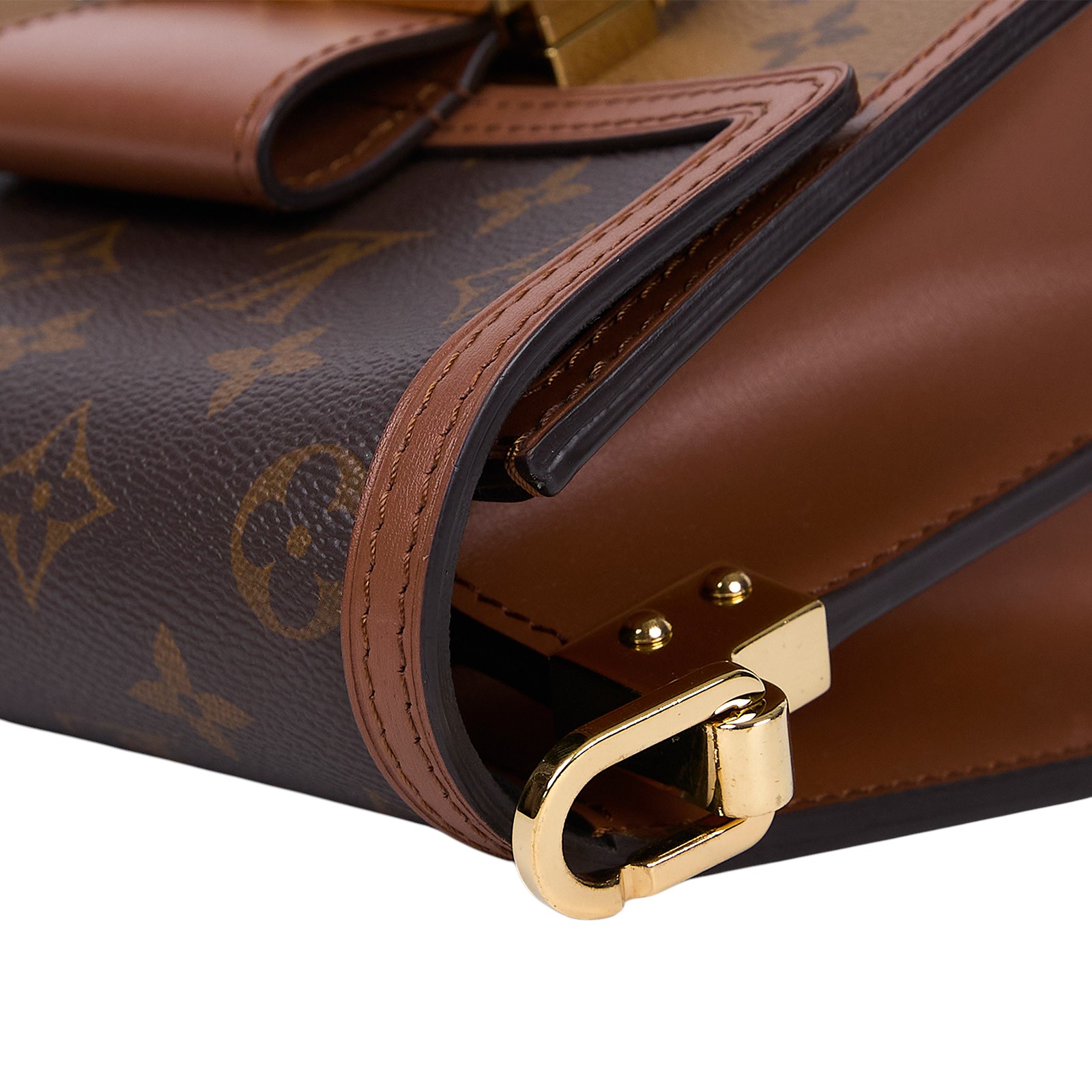 路易威登 LOUIS VUITTON Mini Dauphine 達芙妮 Reverse皮革飾邊 帆布肩背 斜背包 M45959 晶片款  原廠盒子/防塵袋/購買證明