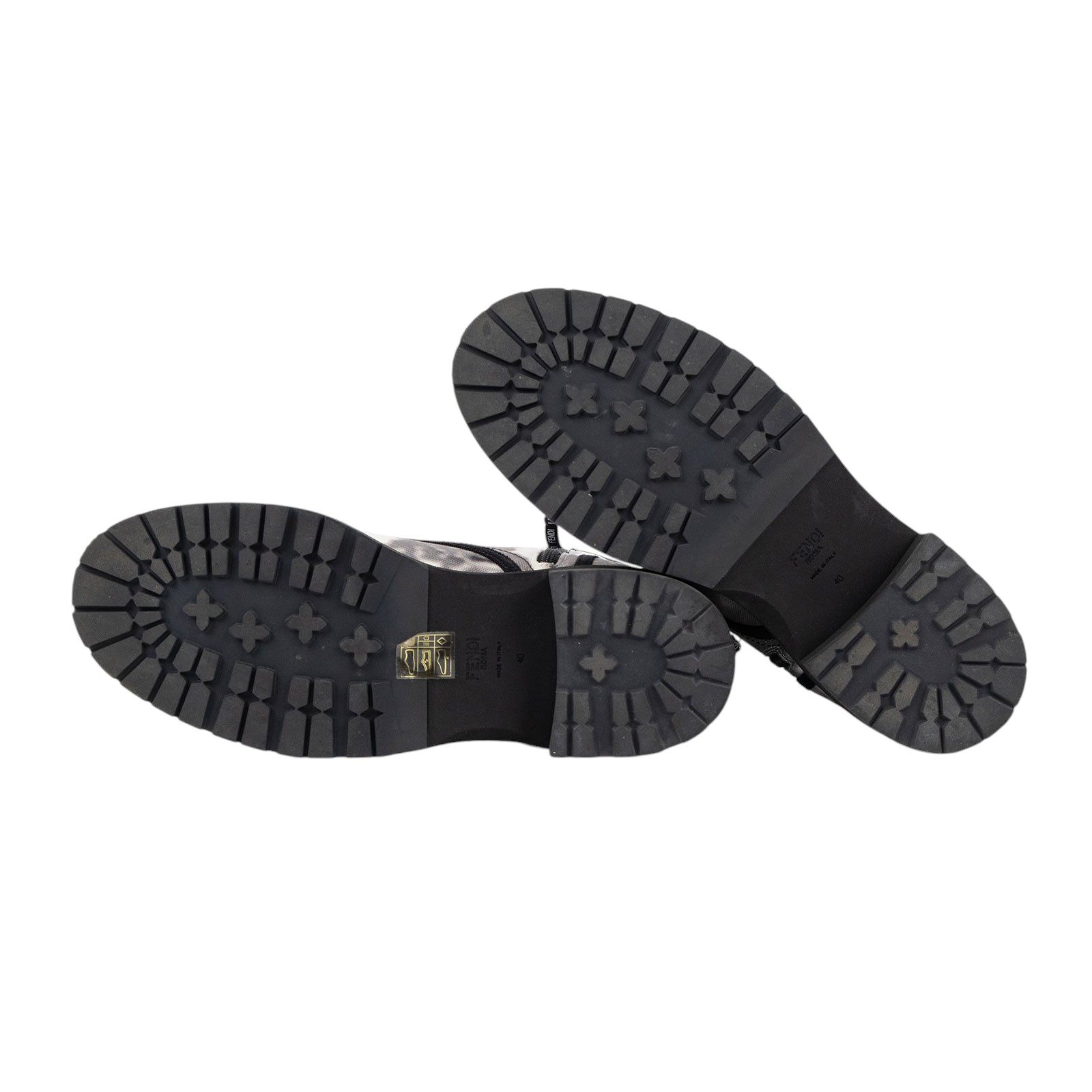 芬迪 FENDI 花卉印花 機車靴  黑灰水墨帆布中筒靴 無附屬品