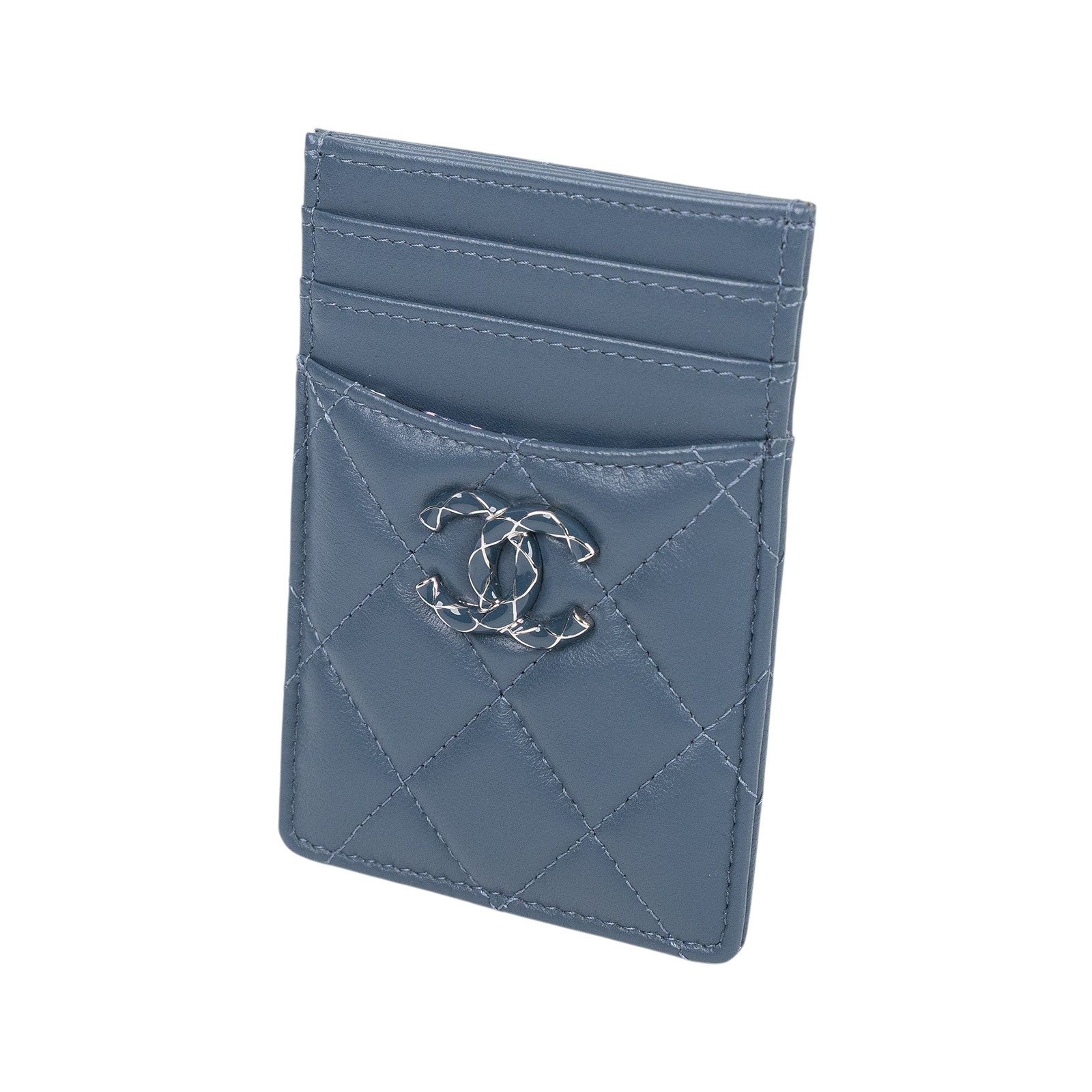 香奈兒 CHANEL 卡夾  晶片款 藍綠羊直立卡夾 原廠盒子/防塵袋