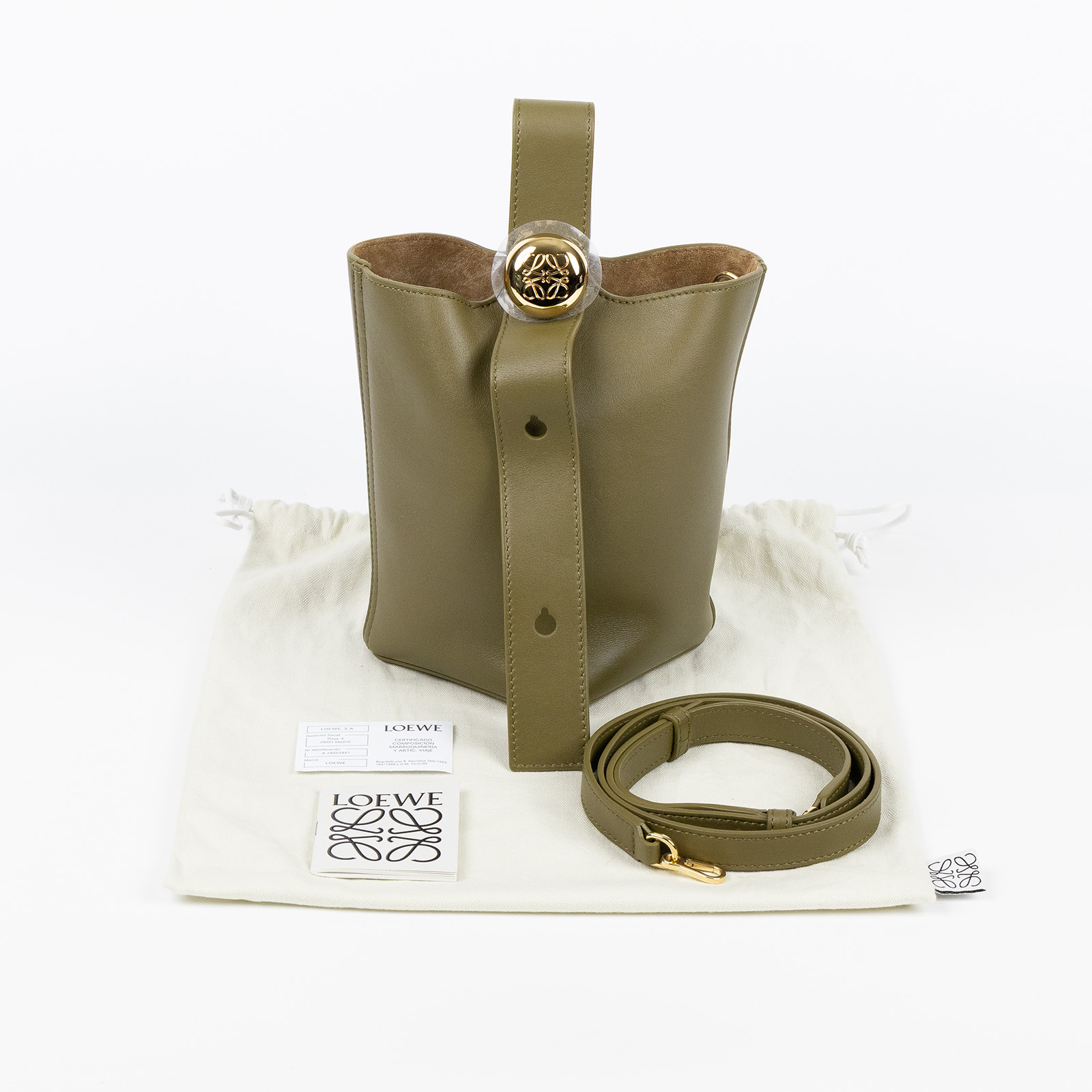 羅意威 LOEWE Mini Pebble Bucket bag 肩背 手提水桶包 AANBBBMX01 墨綠PEBBLE MINI 原廠盒子/防塵袋