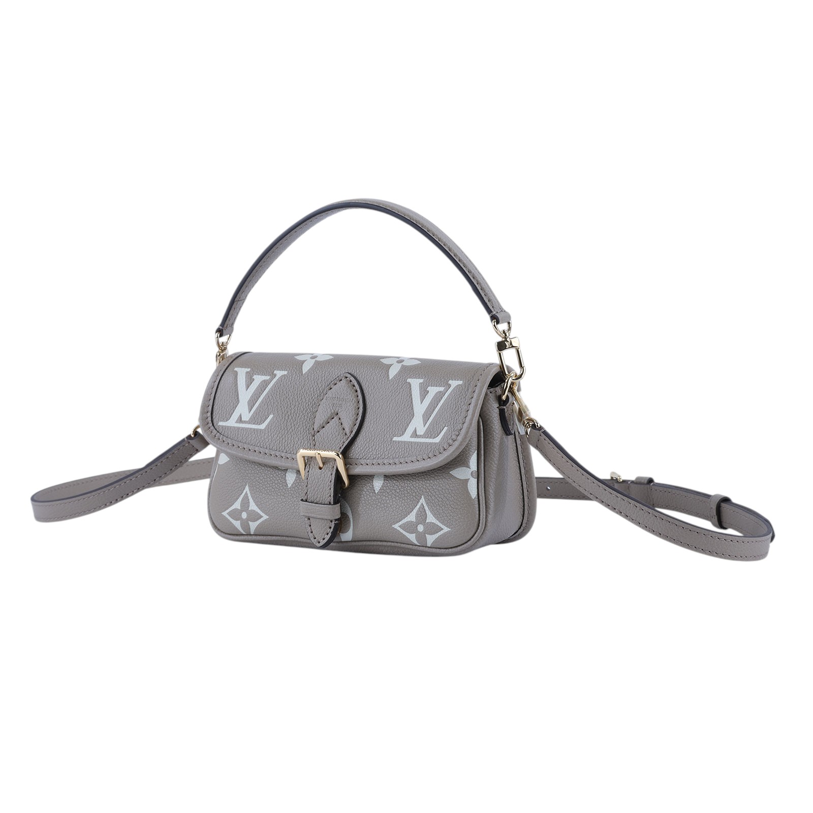 路易威登 LOUIS VUITTON Nano Diane 腋下包法棍 單肩背包 斑鳩灰 奶油色 M83300 晶片款  原廠盒子/防塵袋