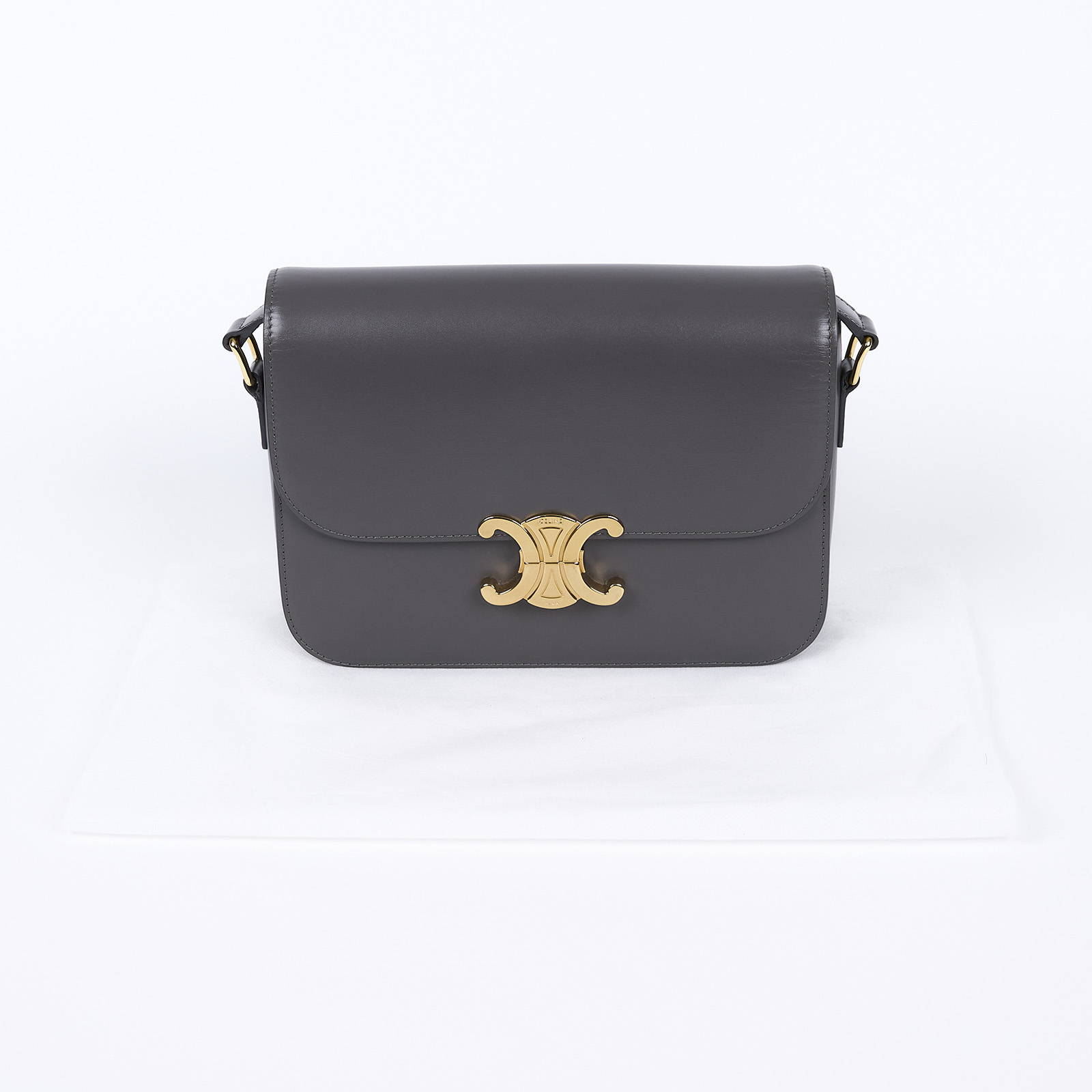 思琳 CELINE 亮面牛皮革 Classique Triomphe 凱旋門 肩背包 187363BF4 灰金凱旋門 無附屬品