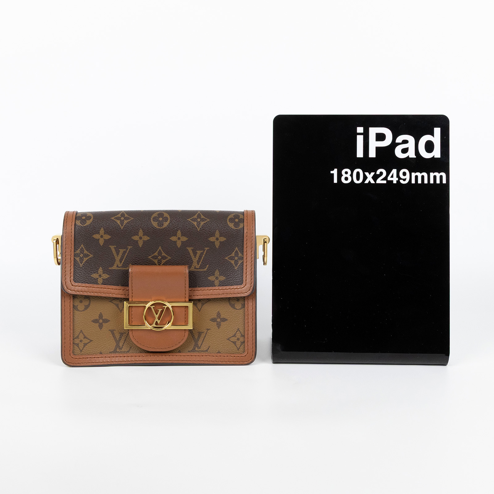 路易威登 LOUIS VUITTON Mini Dauphine 達芙妮 Reverse皮革飾邊 帆布肩背 斜背包 M45959 晶片款  原廠盒子/防塵袋/購買證明