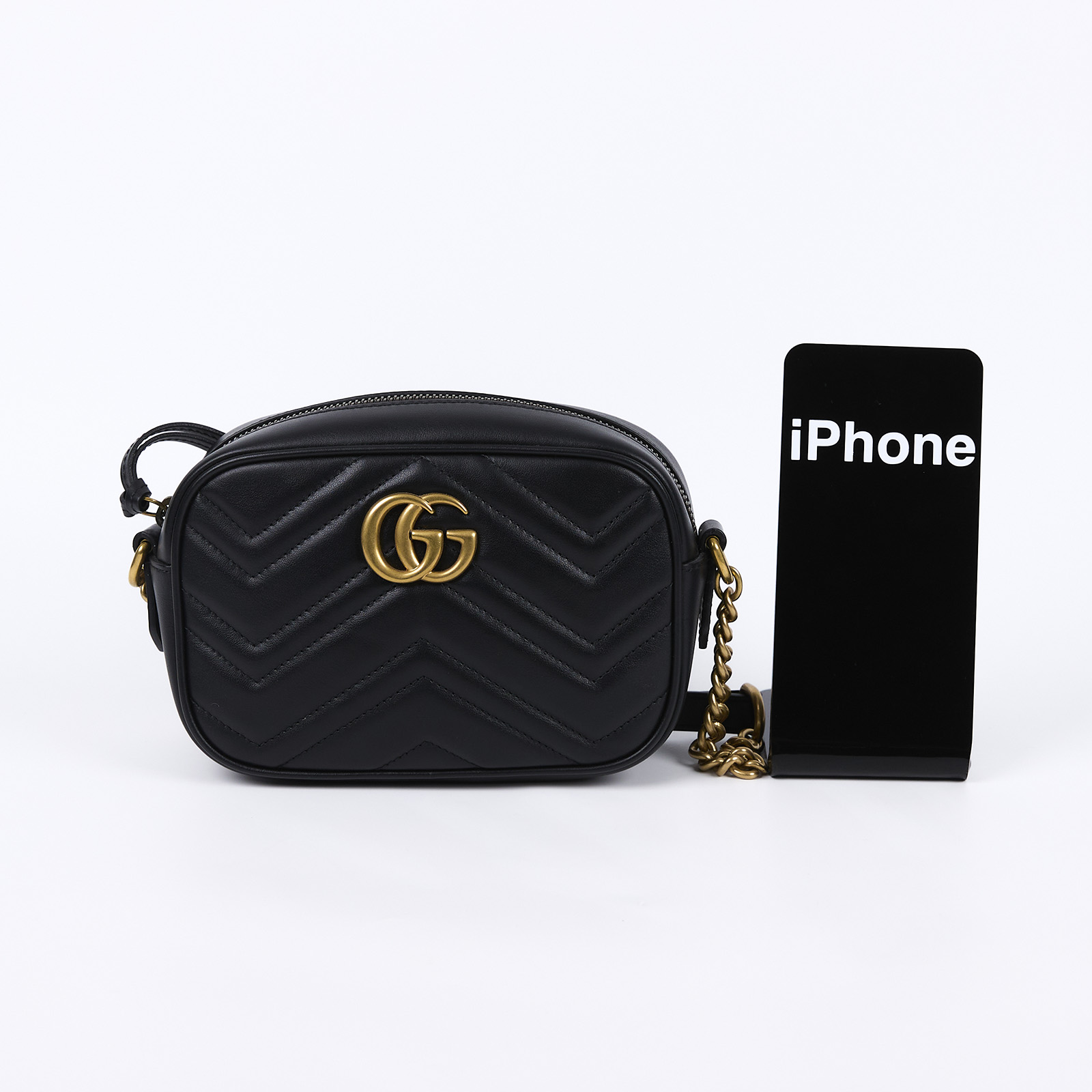 古馳 GUCCI Marmont 迷你袋 金色五金 448065 DTD1T 黑牛皮 GG Marmont 肩背包 無附屬品