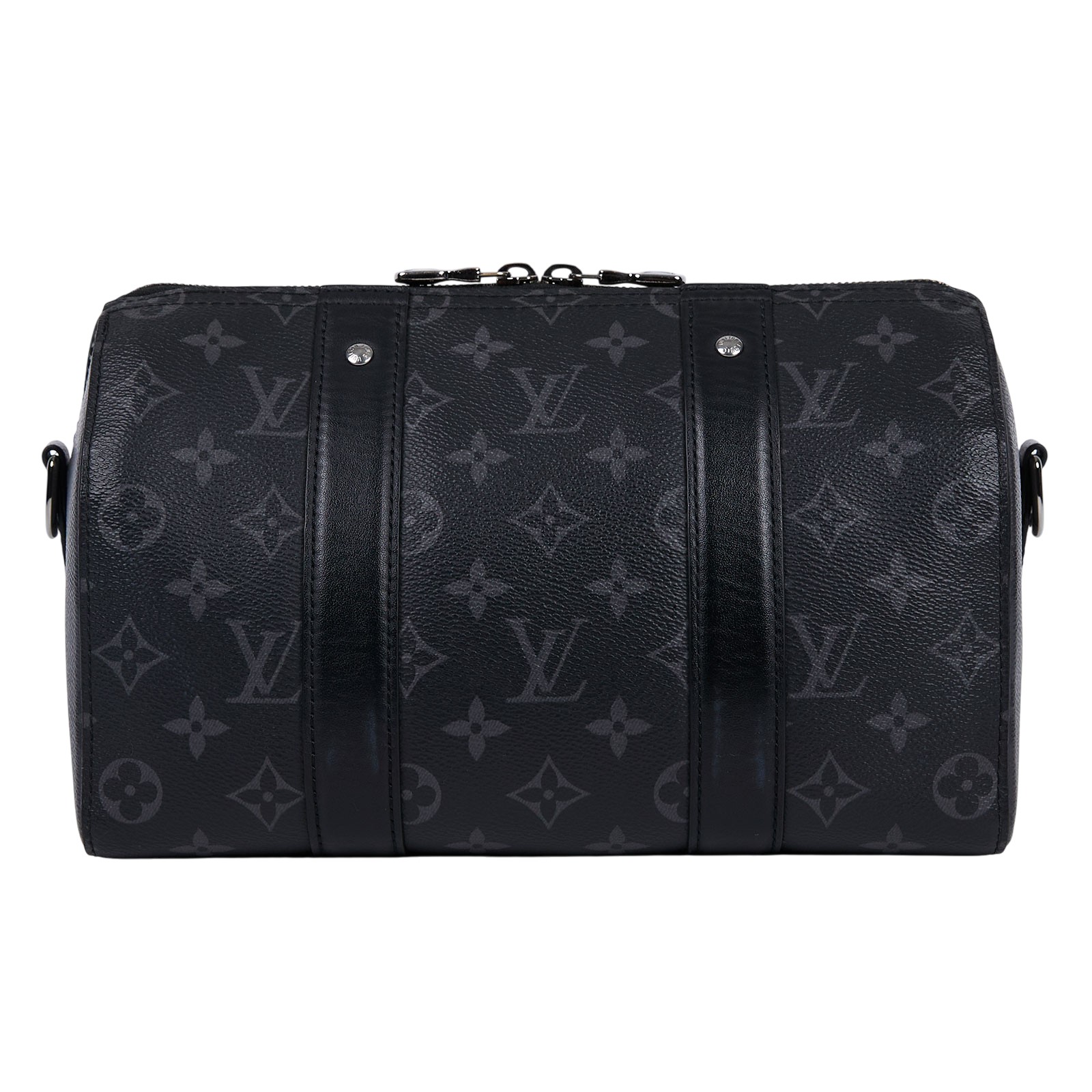路易威登 LOUIS VUITTON City Keepall Eclipse帆布 拉鍊 斜背包 黑色 M45936 晶片款  背帶/吊牌