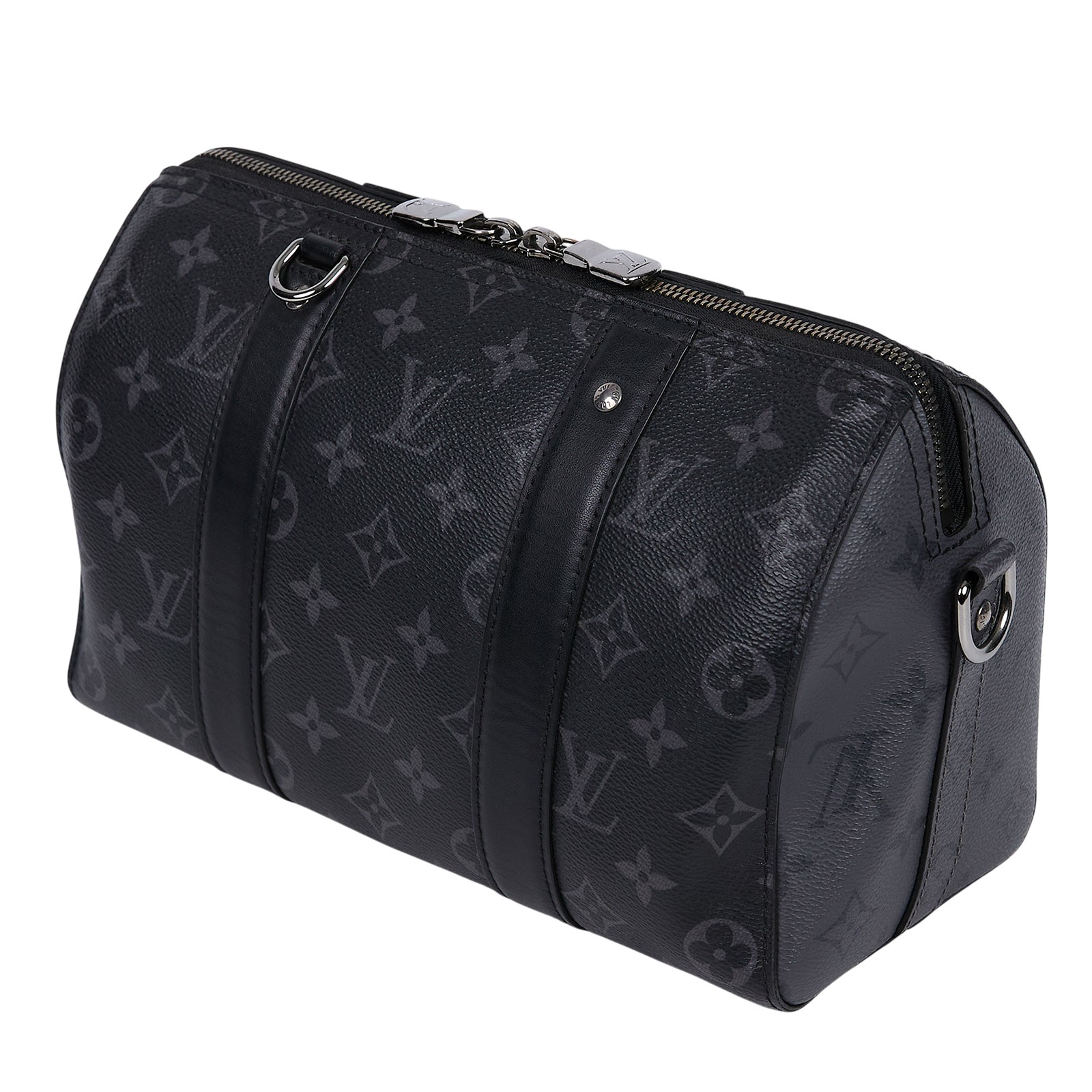 路易威登 LOUIS VUITTON City Keepall Eclipse帆布 拉鍊 斜背包 黑色 M45936 晶片款  背帶/吊牌