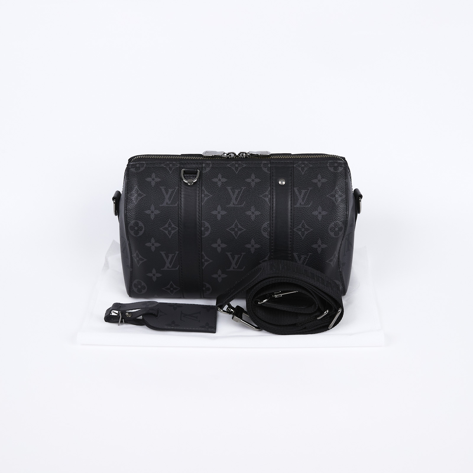 路易威登 LOUIS VUITTON City Keepall Eclipse帆布 拉鍊 斜背包 黑色 M45936 晶片款  背帶/吊牌
