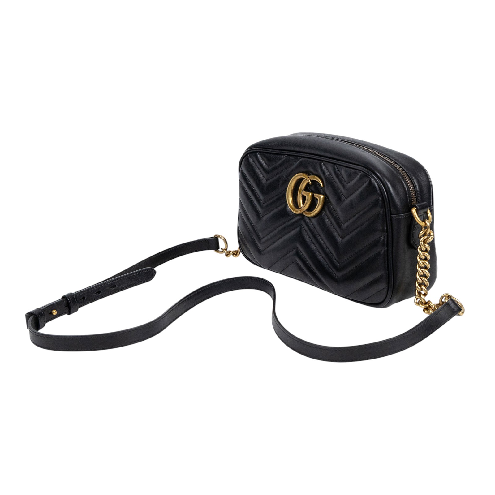 古馳 GUCCI GG Marmont 小型 絎縫 肩揹袋 447632 黑 GG Marmont 肩背包 原廠盒子/防塵袋