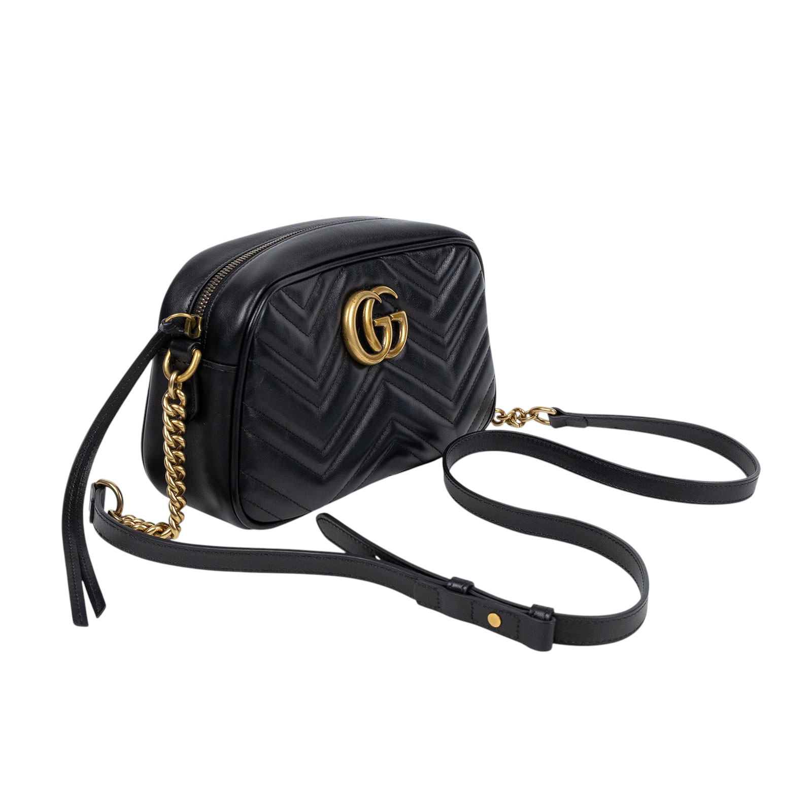 古馳 GUCCI GG Marmont 小型 絎縫 肩揹袋 447632 黑 GG Marmont 肩背包 原廠盒子/防塵袋