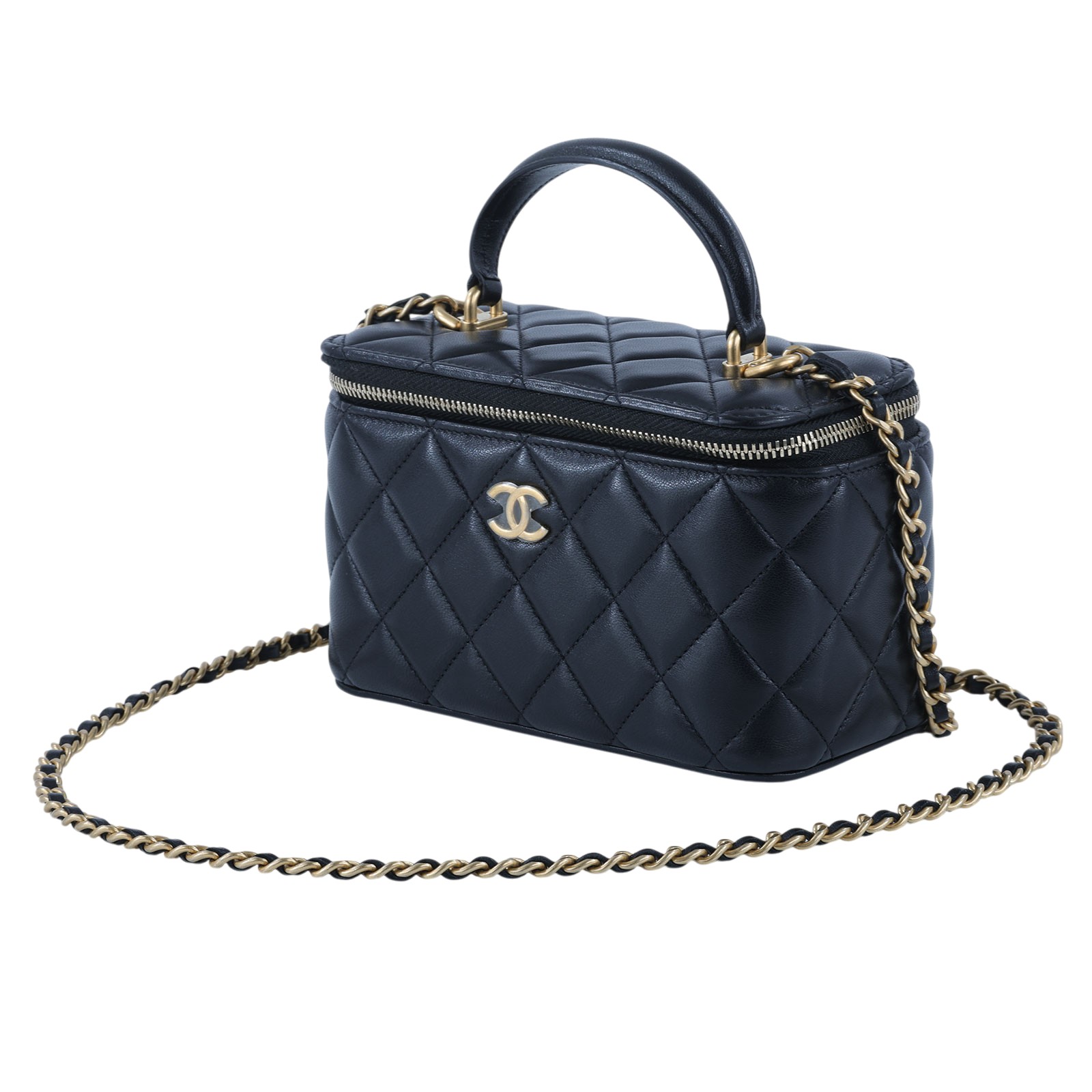 香奈兒 CHANEL Vanity Case 化妝箱 AP2199 B05810 31開黑金羊菱格化妝包 原廠盒子/防塵袋/購買證明影本/保證卡