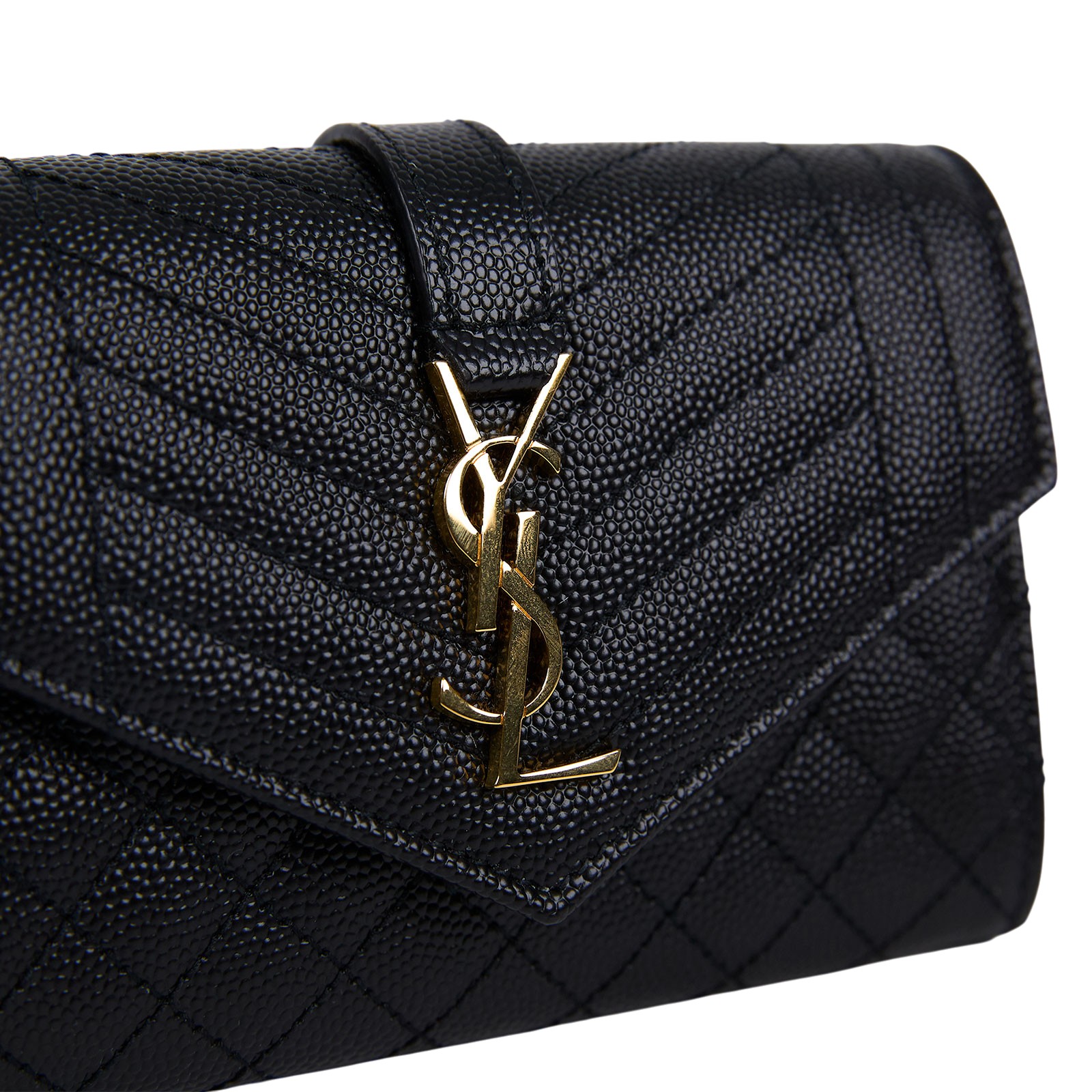 聖羅蘭 YSL SAINT LAURENT Envelope 錢包 短夾 651026BOW91 黑魚子醬皮暗釦零錢包 原廠盒子/防塵袋