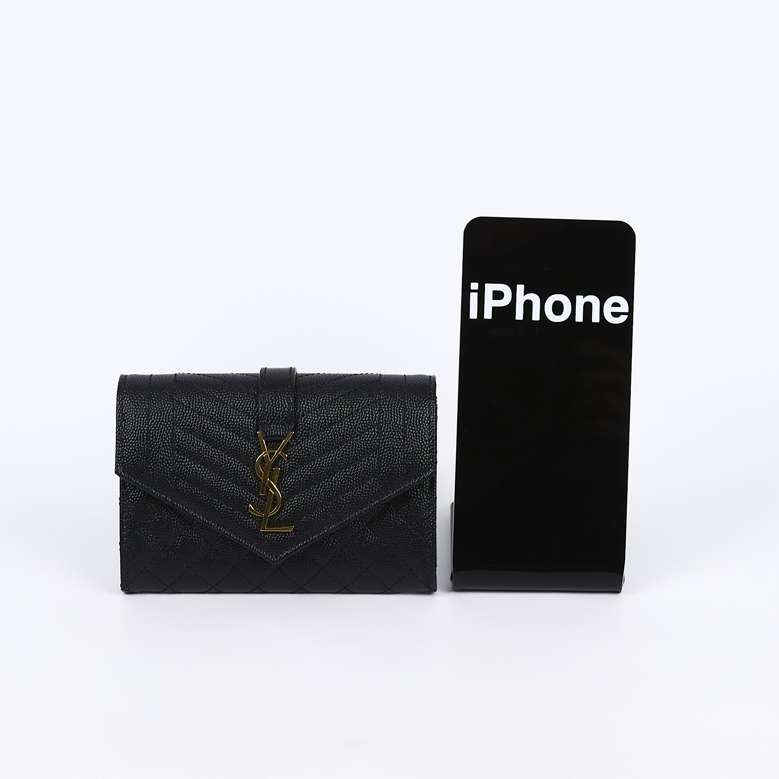 聖羅蘭 YSL SAINT LAURENT Envelope 錢包 短夾 651026BOW91 黑魚子醬皮暗釦零錢包 原廠盒子/防塵袋