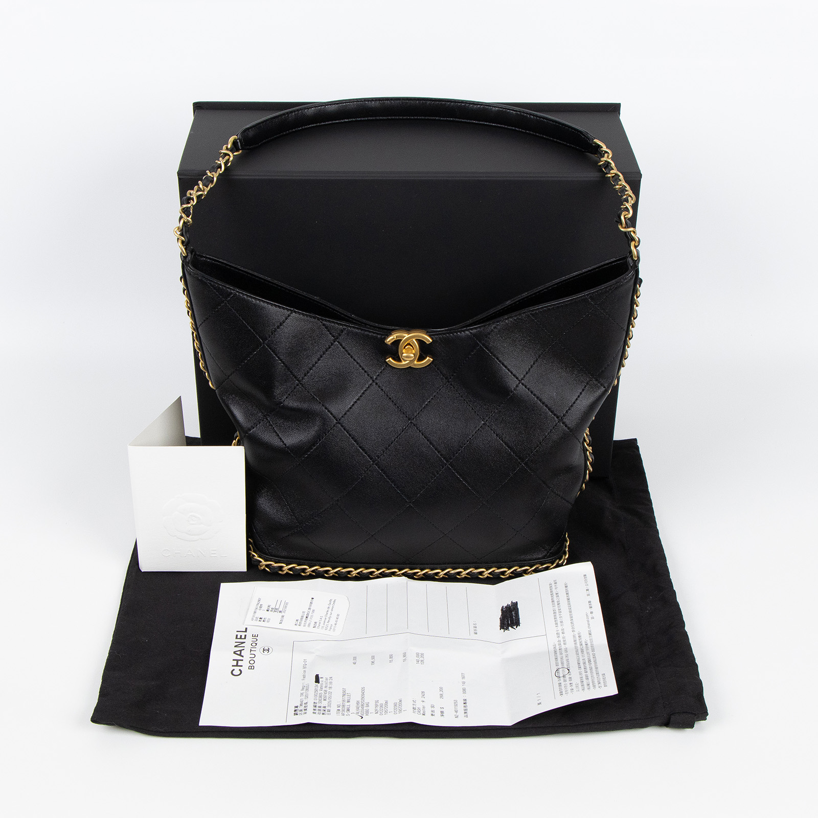 香奈兒 CHANEL 流浪包 Hobo Bag 肩背包 AS5549 B20290 晶片款 黑羊金扣HOBO 原廠盒子/防塵袋/購買證明