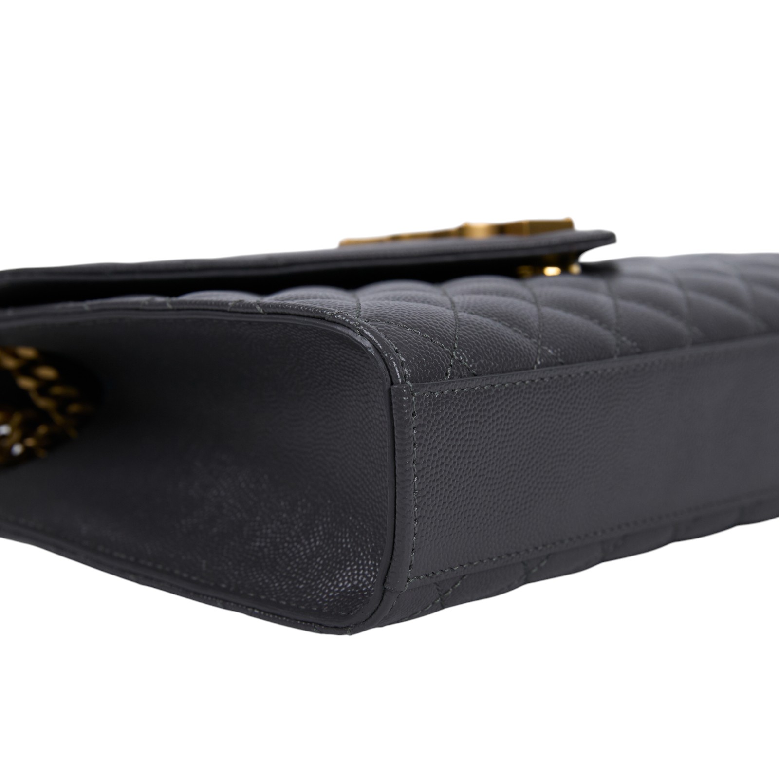 聖羅蘭 YSL SAINT LAURENT Envelope 灰色 粒面絎縫 牛皮 中型 信封袋 金色五金 600185BOW91  防塵袋