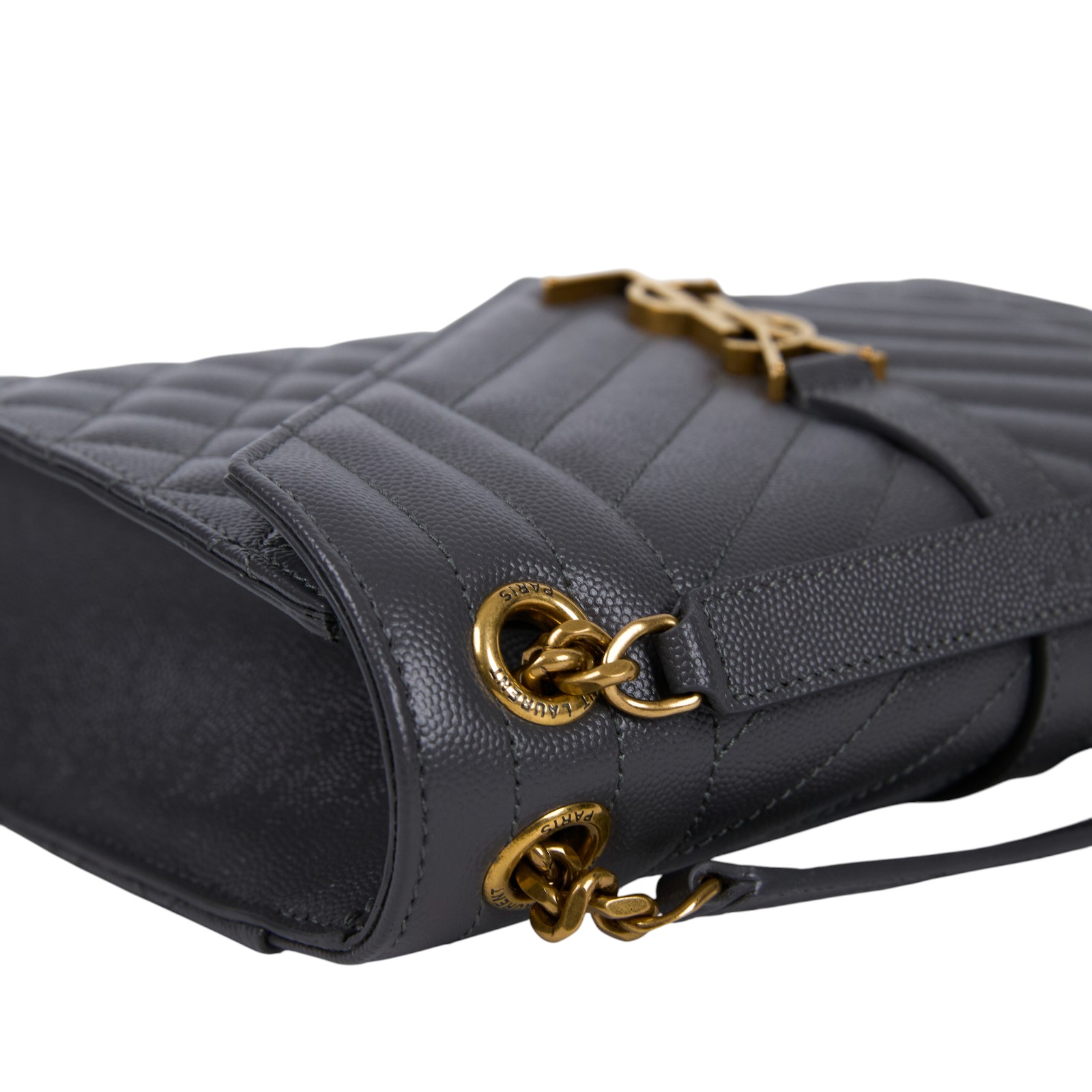 聖羅蘭 YSL SAINT LAURENT Envelope 灰色 粒面絎縫 牛皮 中型 信封袋 金色五金 600185BOW91  防塵袋