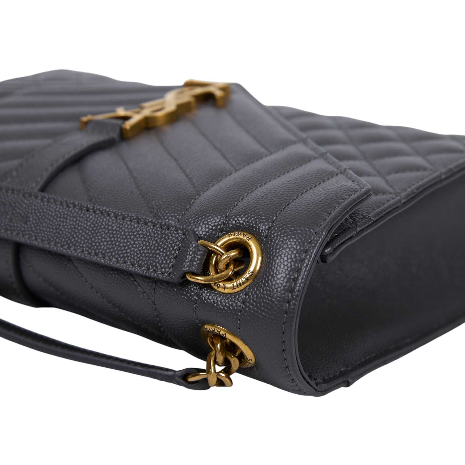 聖羅蘭 YSL SAINT LAURENT Envelope 灰色 粒面絎縫 牛皮 中型 信封袋 金色五金 600185BOW91  防塵袋